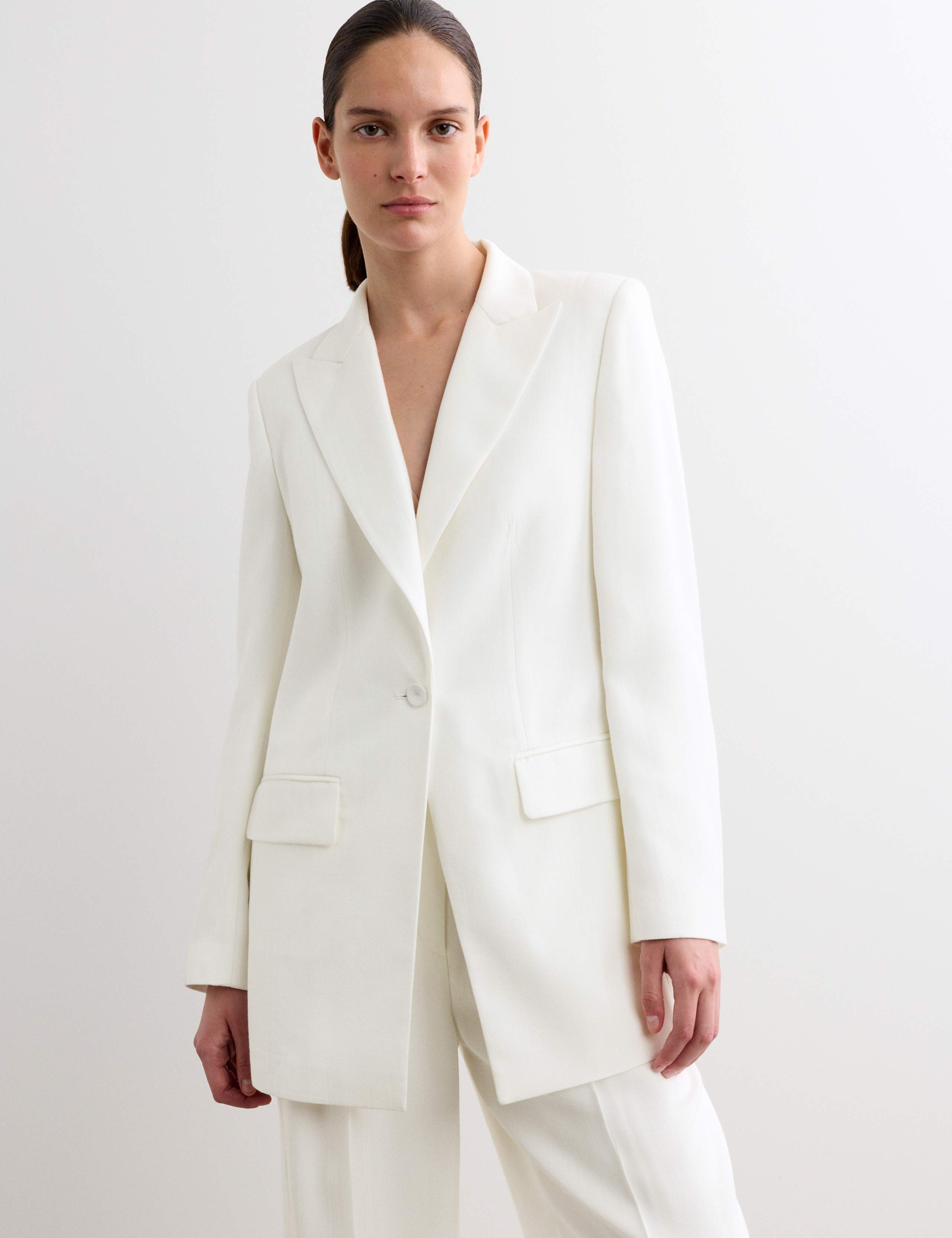 Tailored Basketweave Single Breasted Longline Jacket 1 of 8