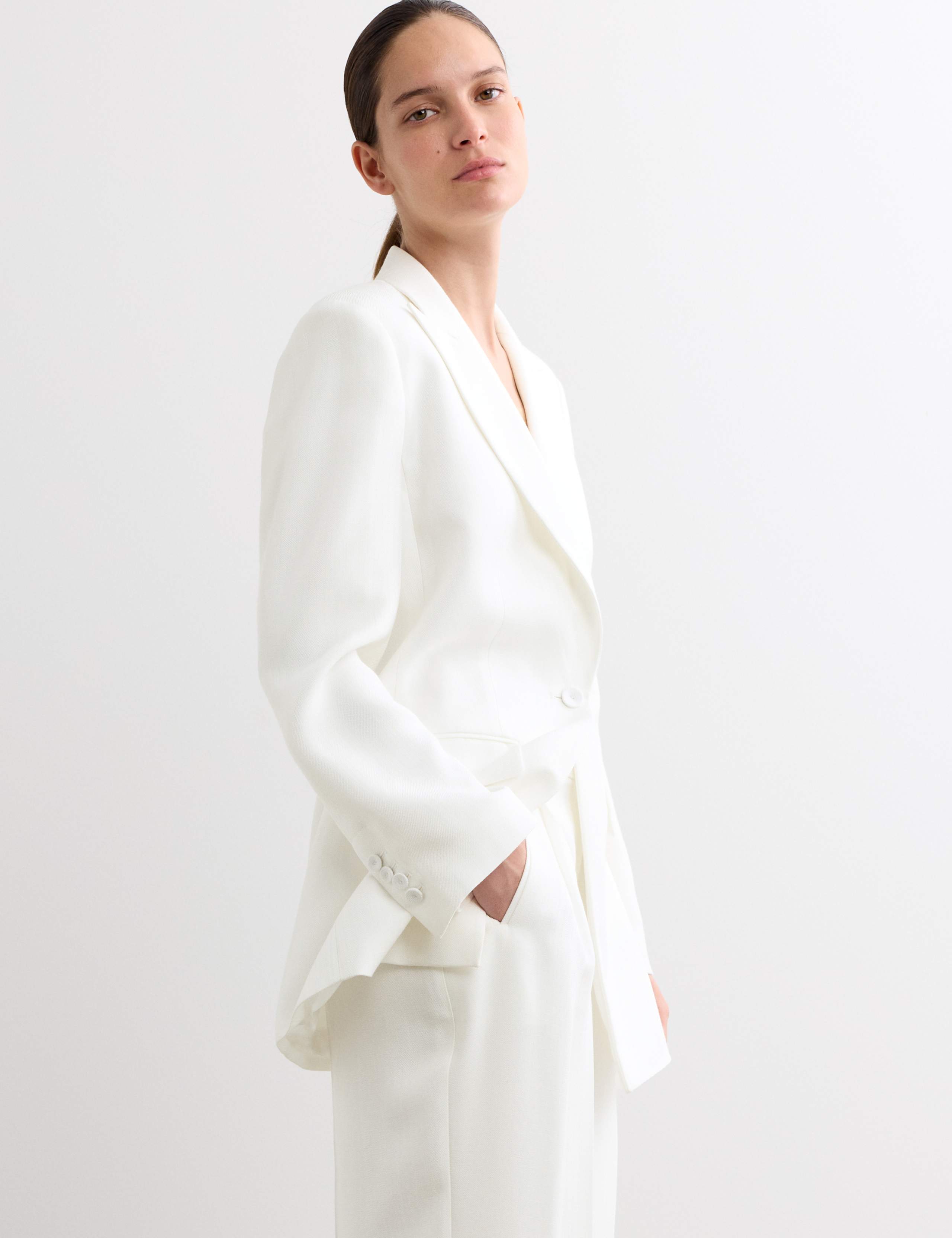 Tailored Basketweave Single Breasted Longline Jacket 6 of 8