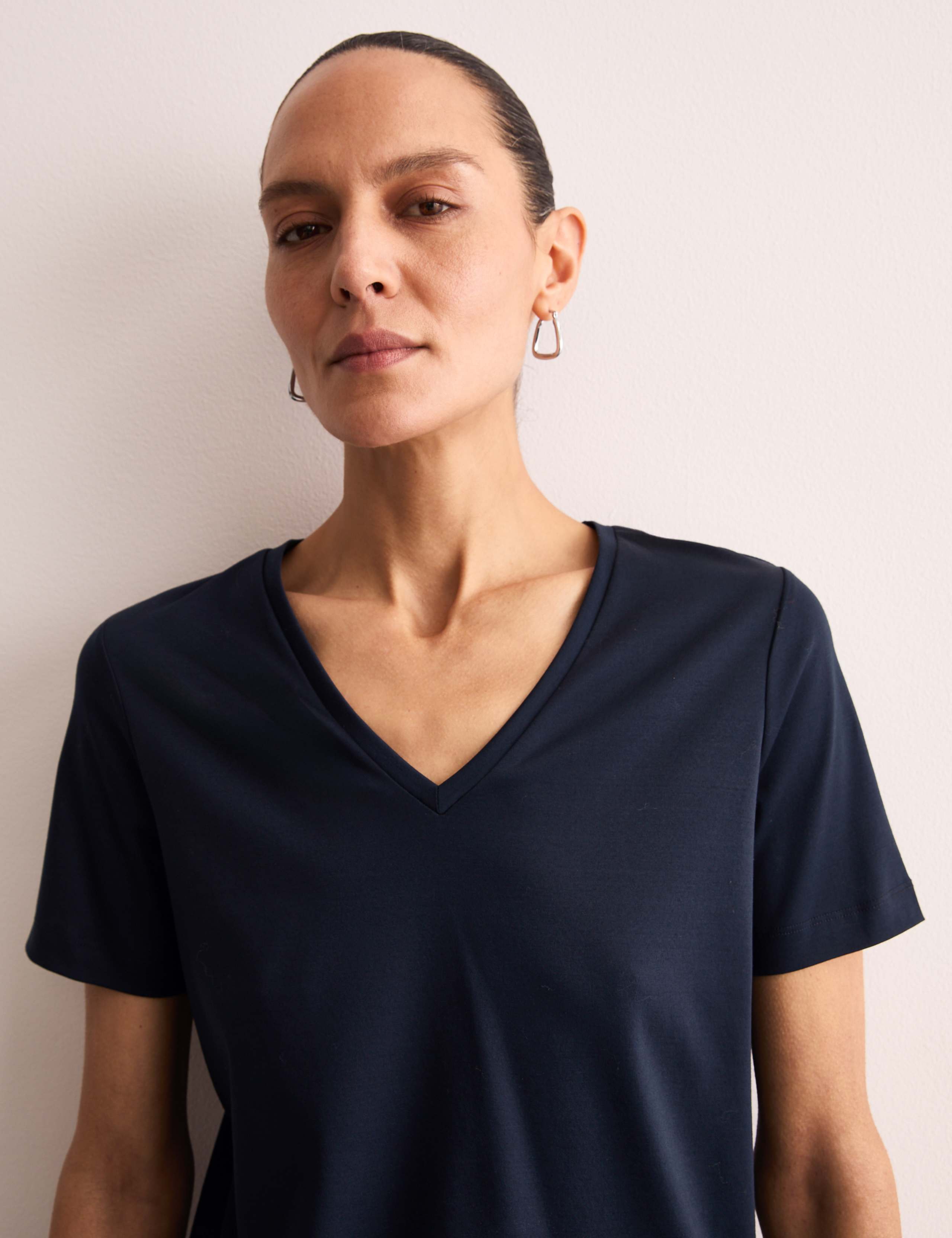 Pure Mercerised Cotton V-Neck T-Shirt 1 of 6