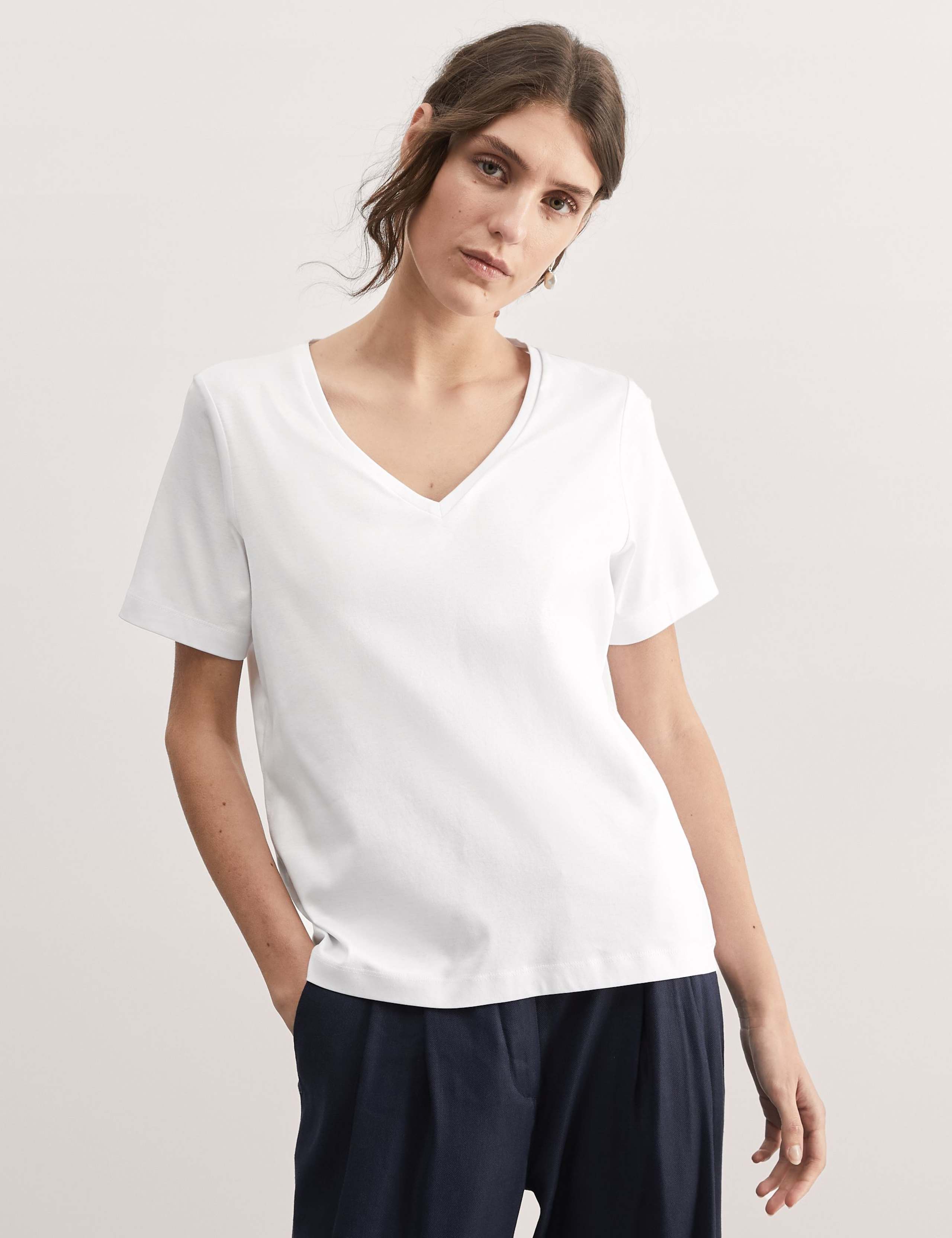 Pure Mercerised Cotton V-Neck T-Shirt 2 of 3