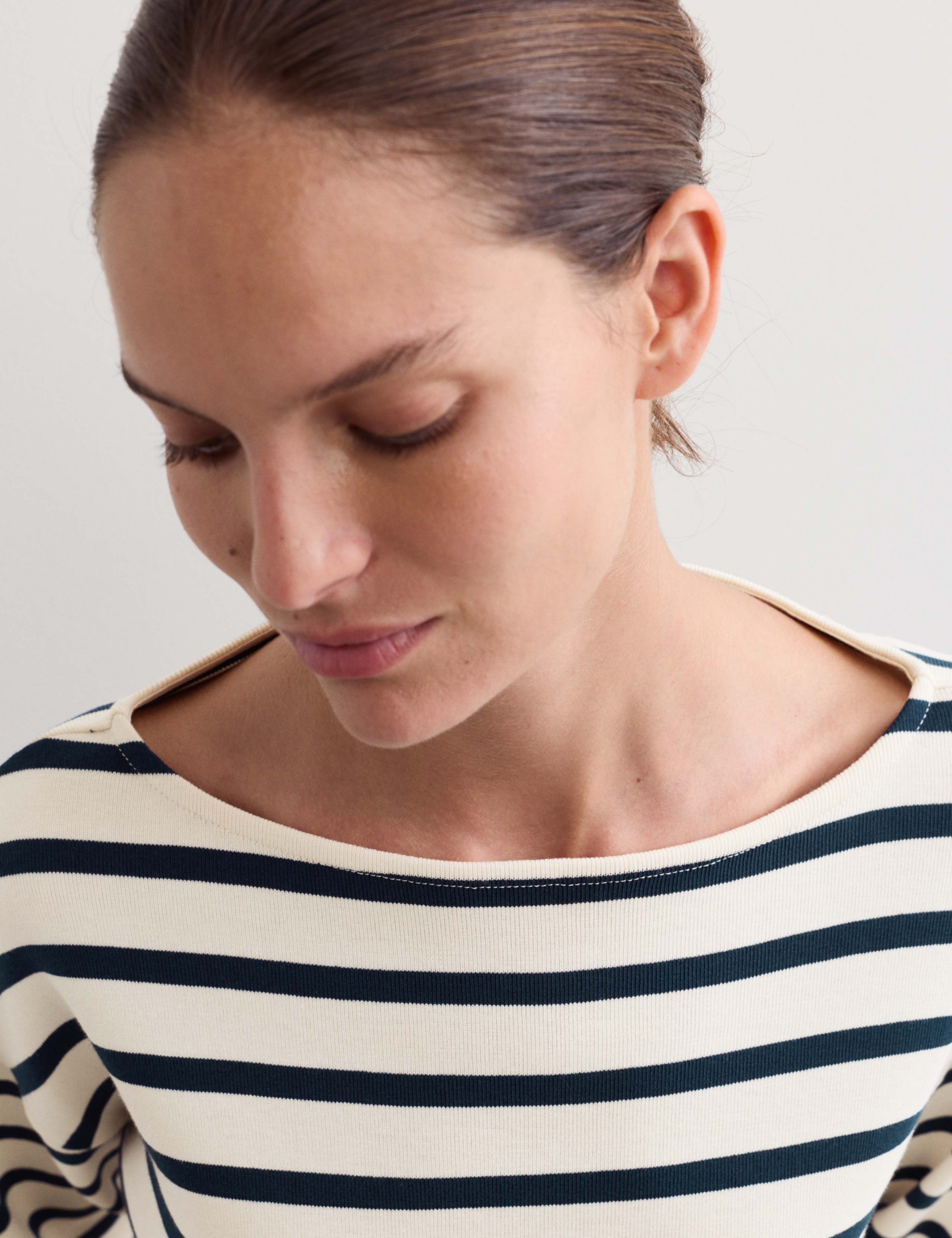 Pure Cotton Striped Slash Neck Top 3 of 7
