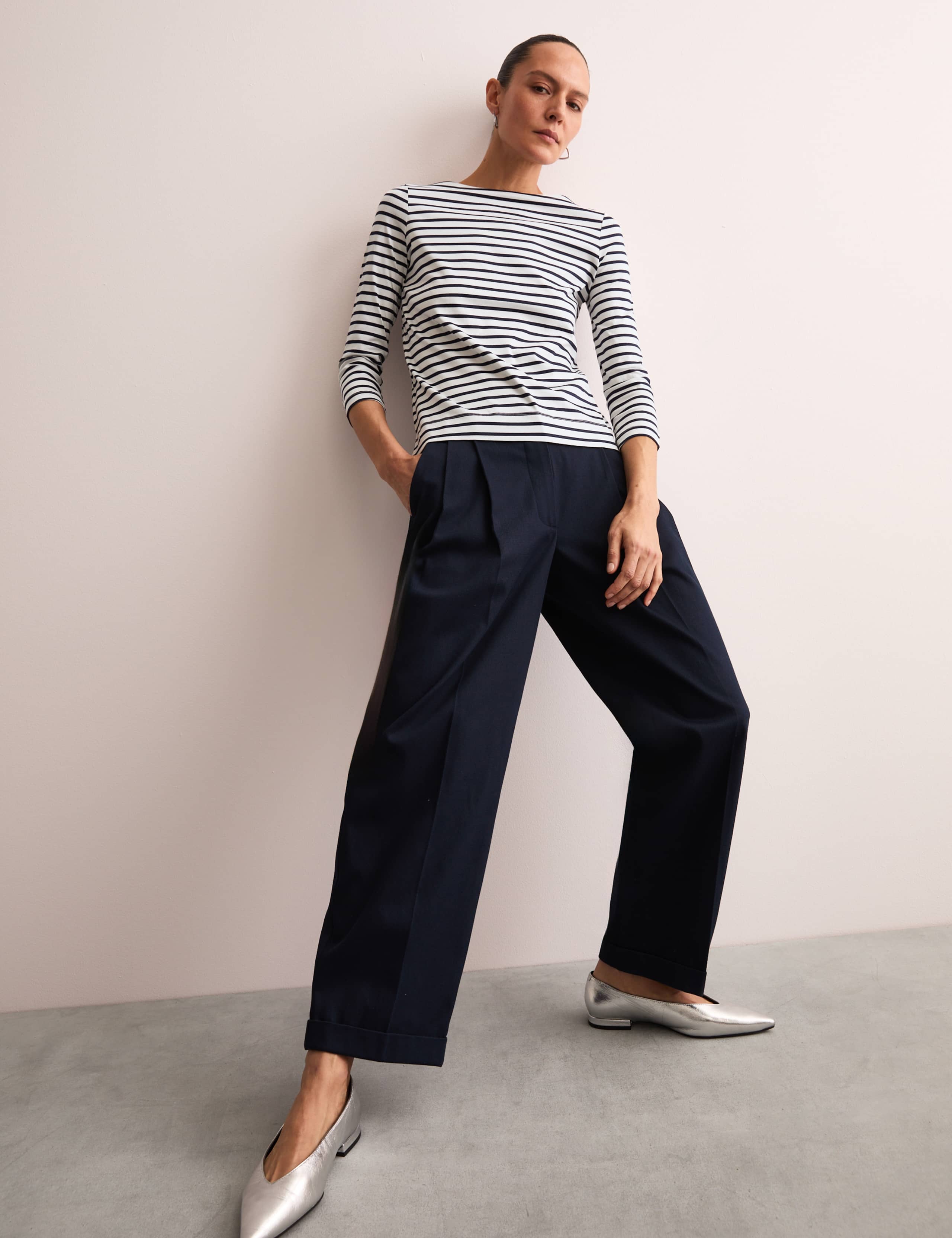 Pure Mercerised Cotton Striped Boat Neck Top 3 of 8