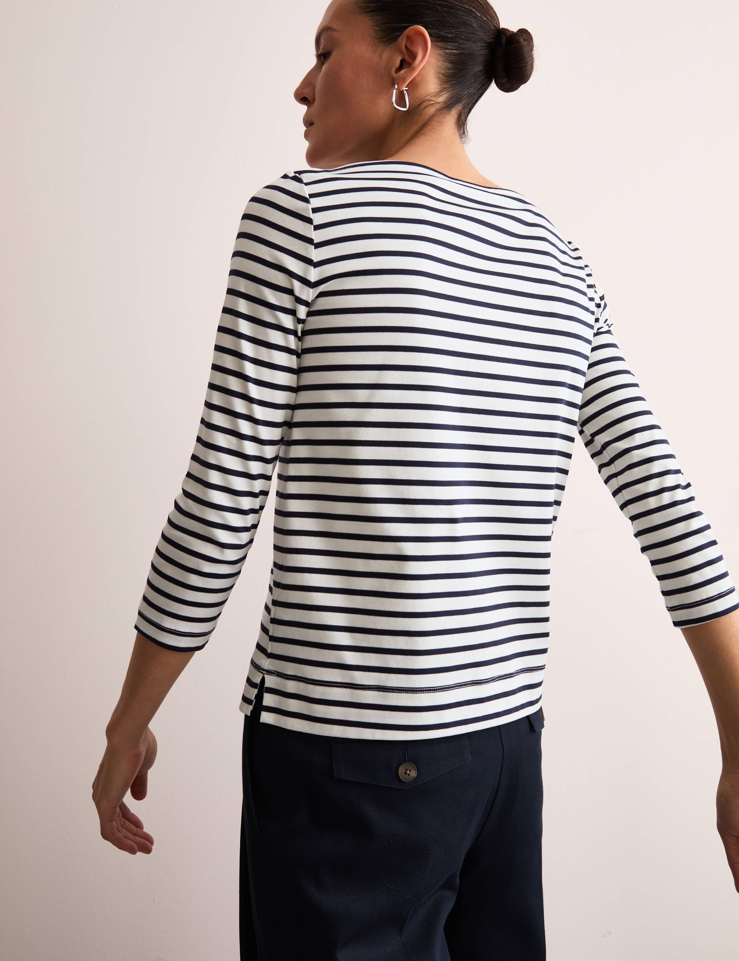 Pure Mercerised Cotton Striped Boat Neck Top 4 of 8