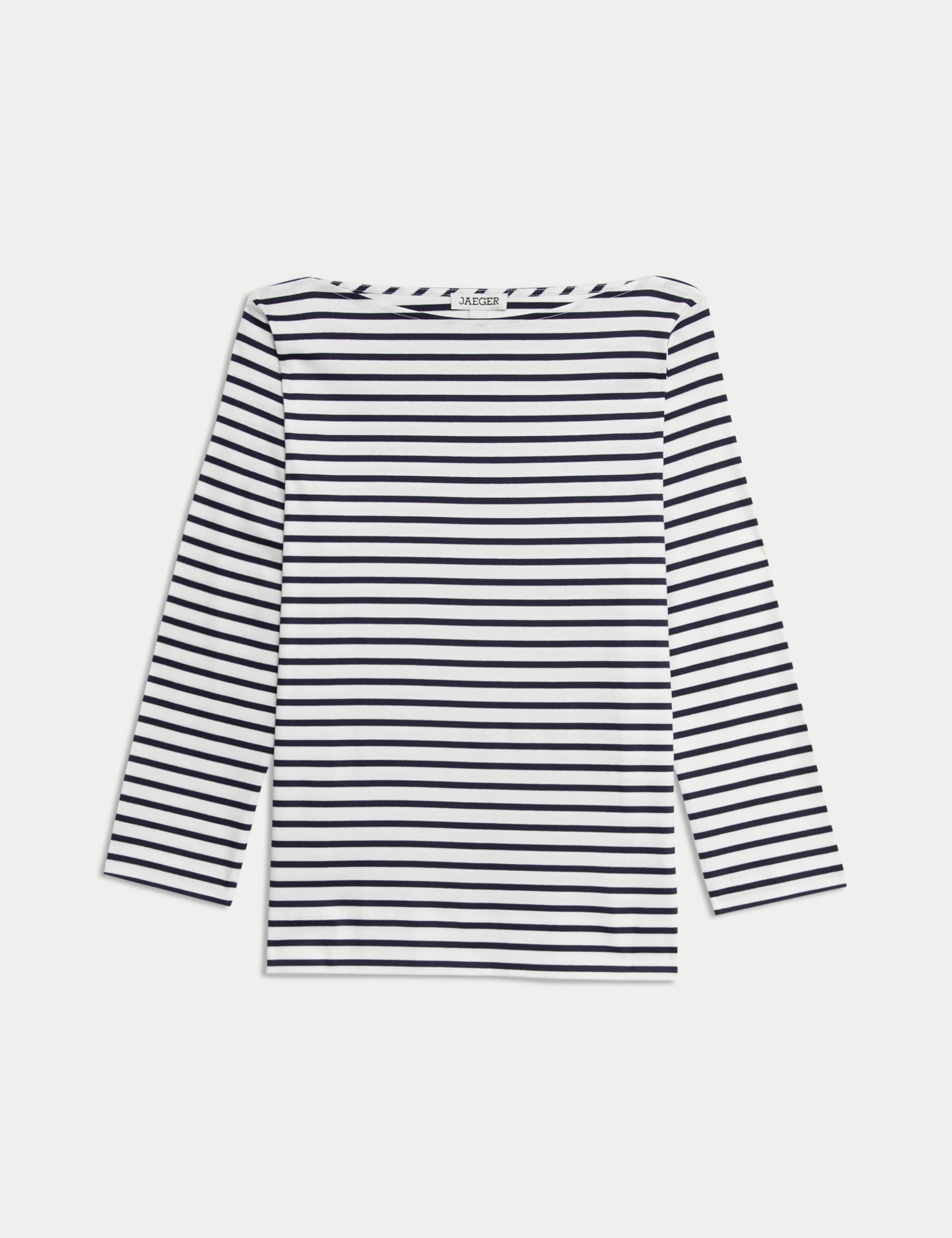 Pure Mercerised Cotton Striped Boat Neck Top 2 of 8