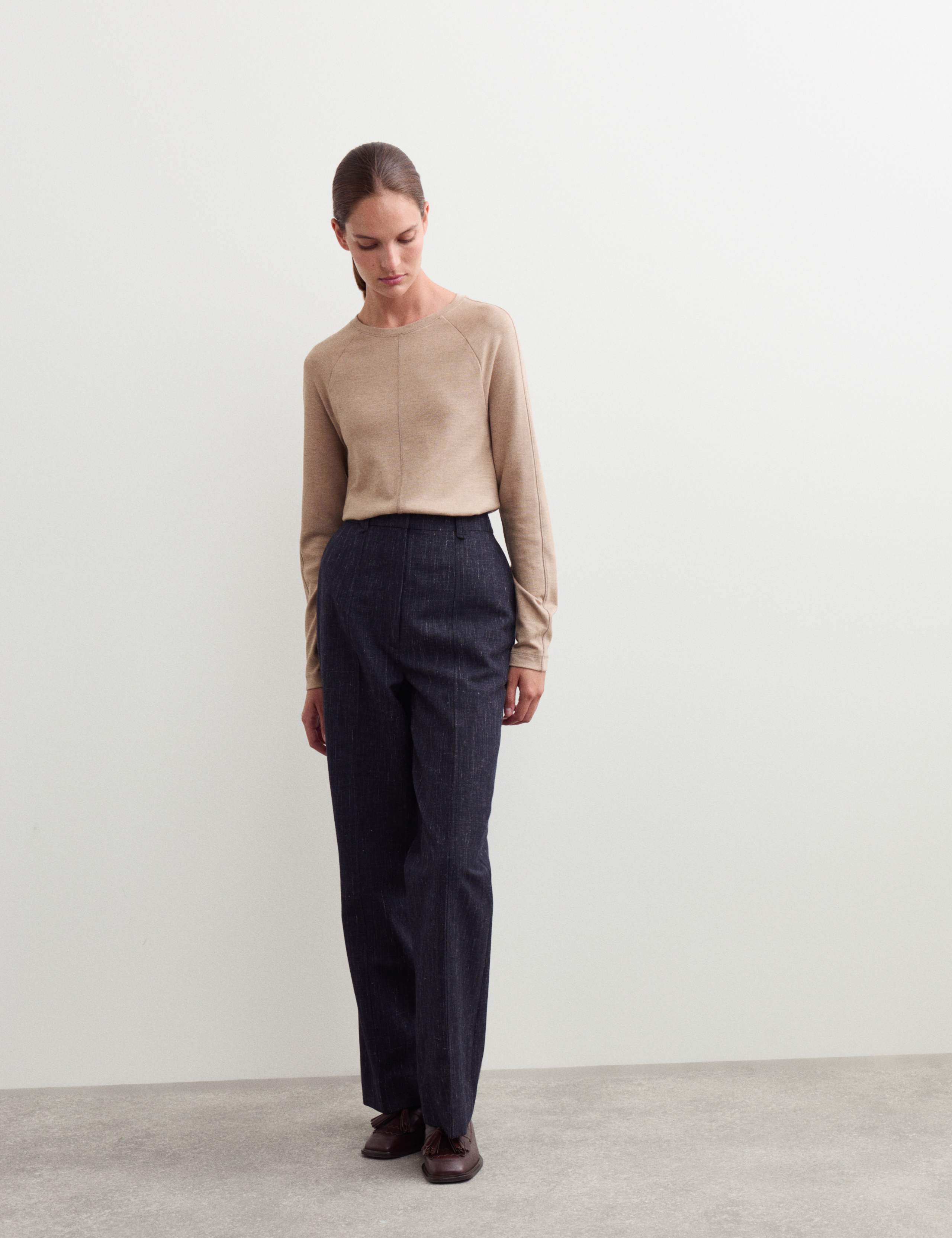 Ribbed Seam Detail Long Sleeve Top 1 of 6