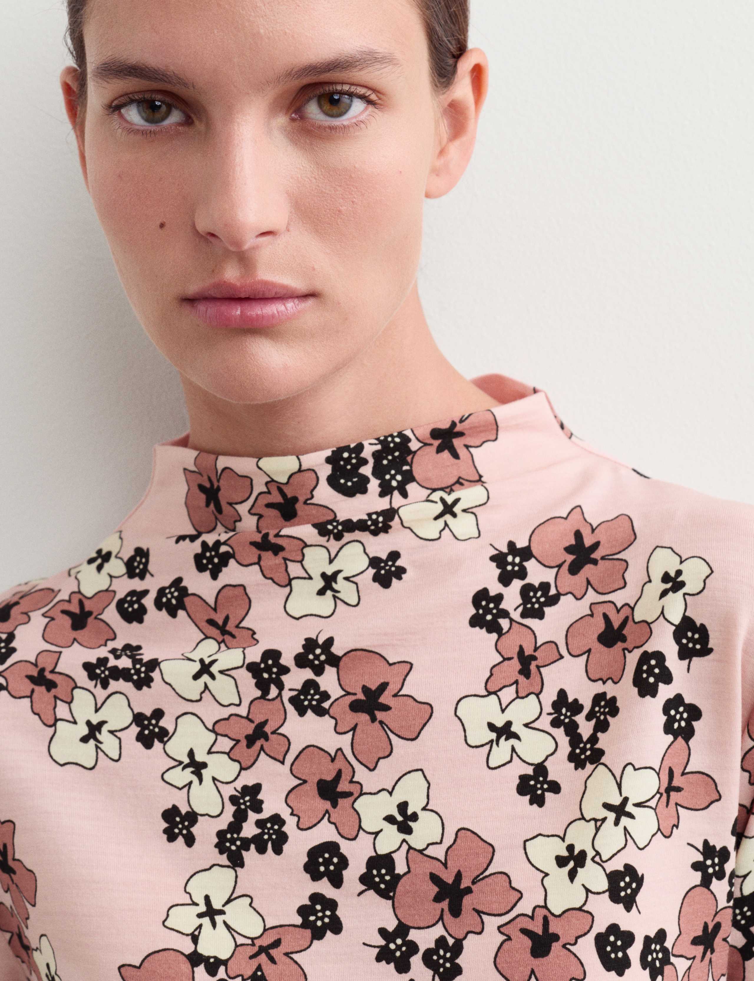 Merino Wool Rich Floral Funnel Neck Top 3 of 6