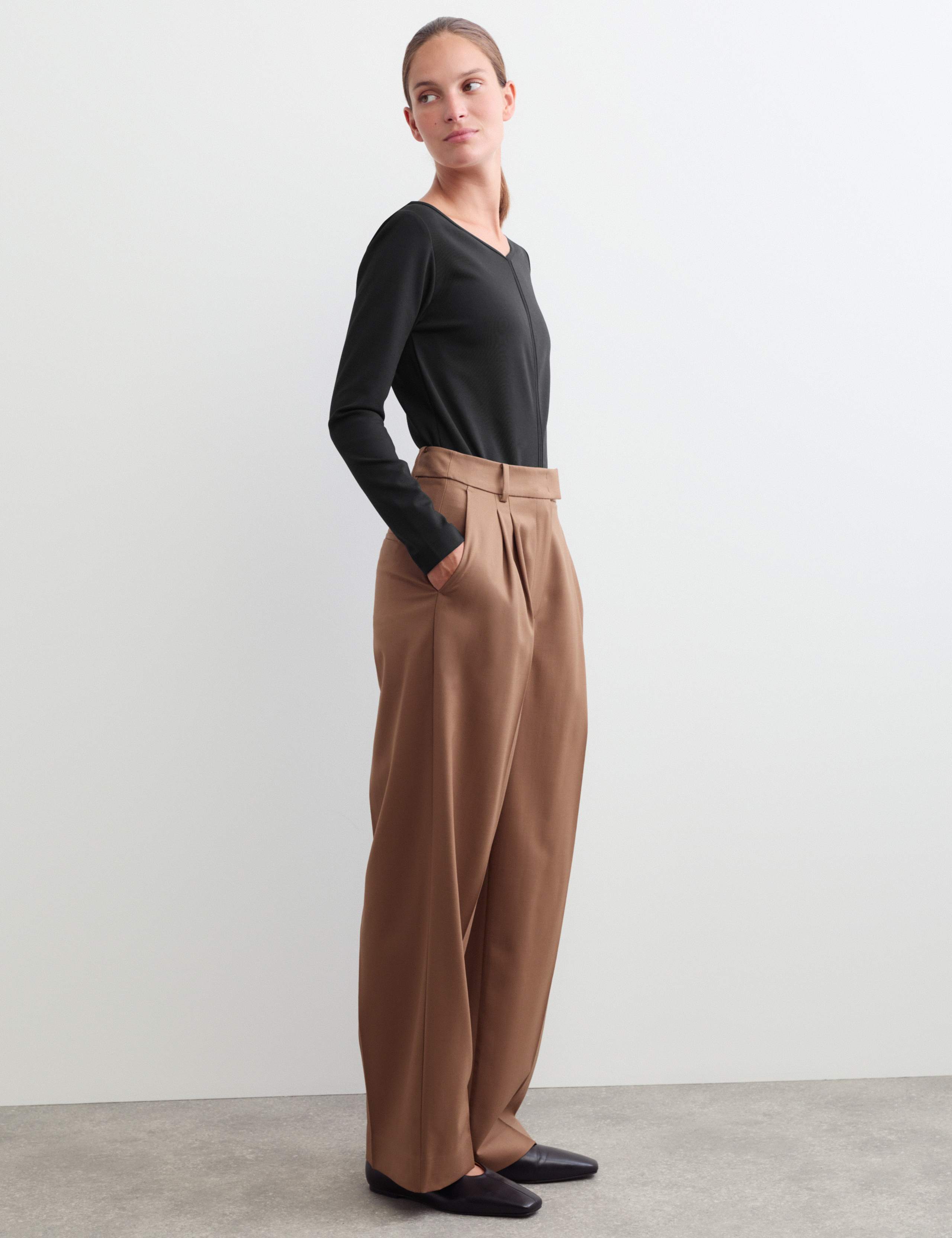 Cotton Modal Blend V-Neck Stitch Detail Top 3 of 6