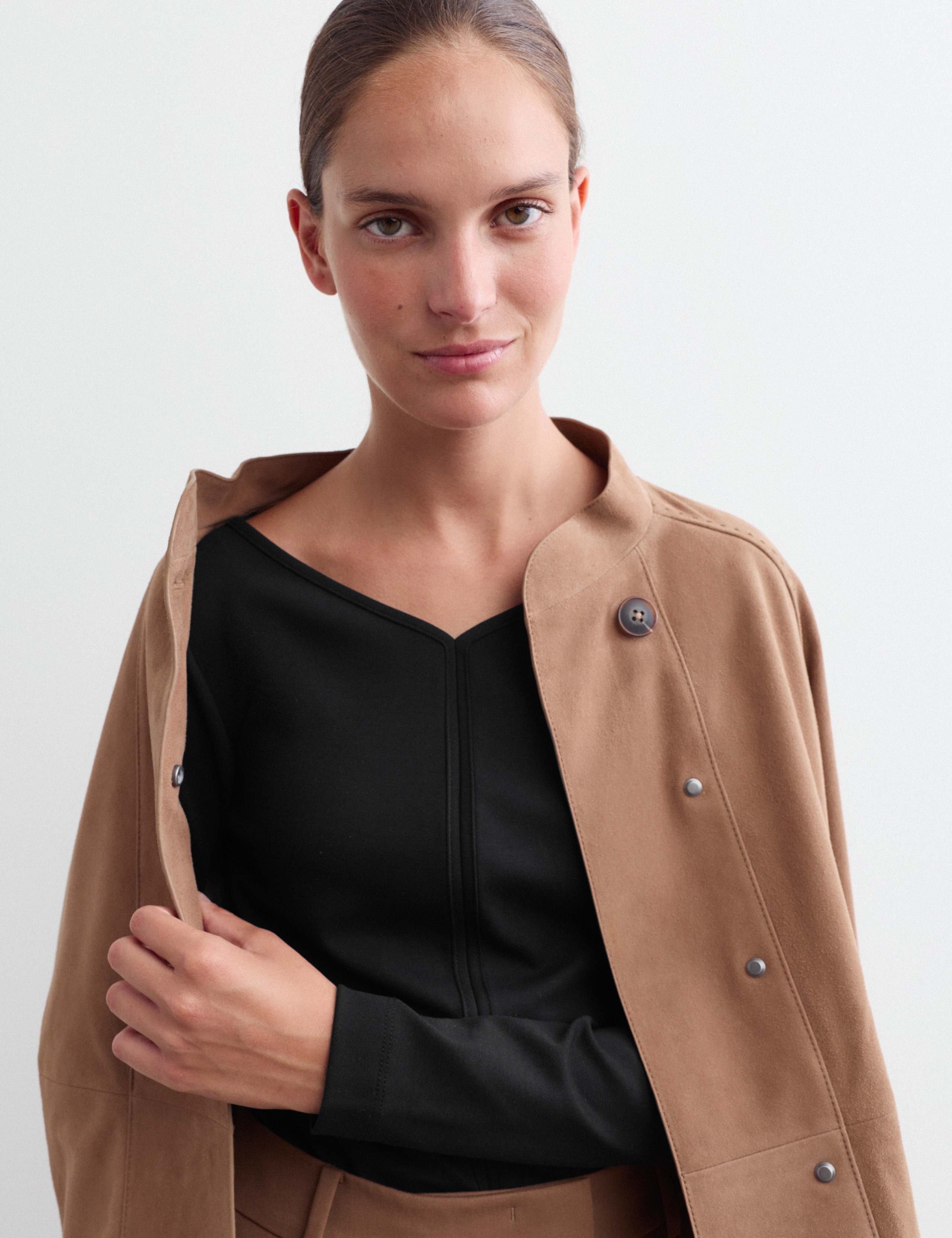 Cotton Modal Blend V-Neck Stitch Detail Top 4 of 6