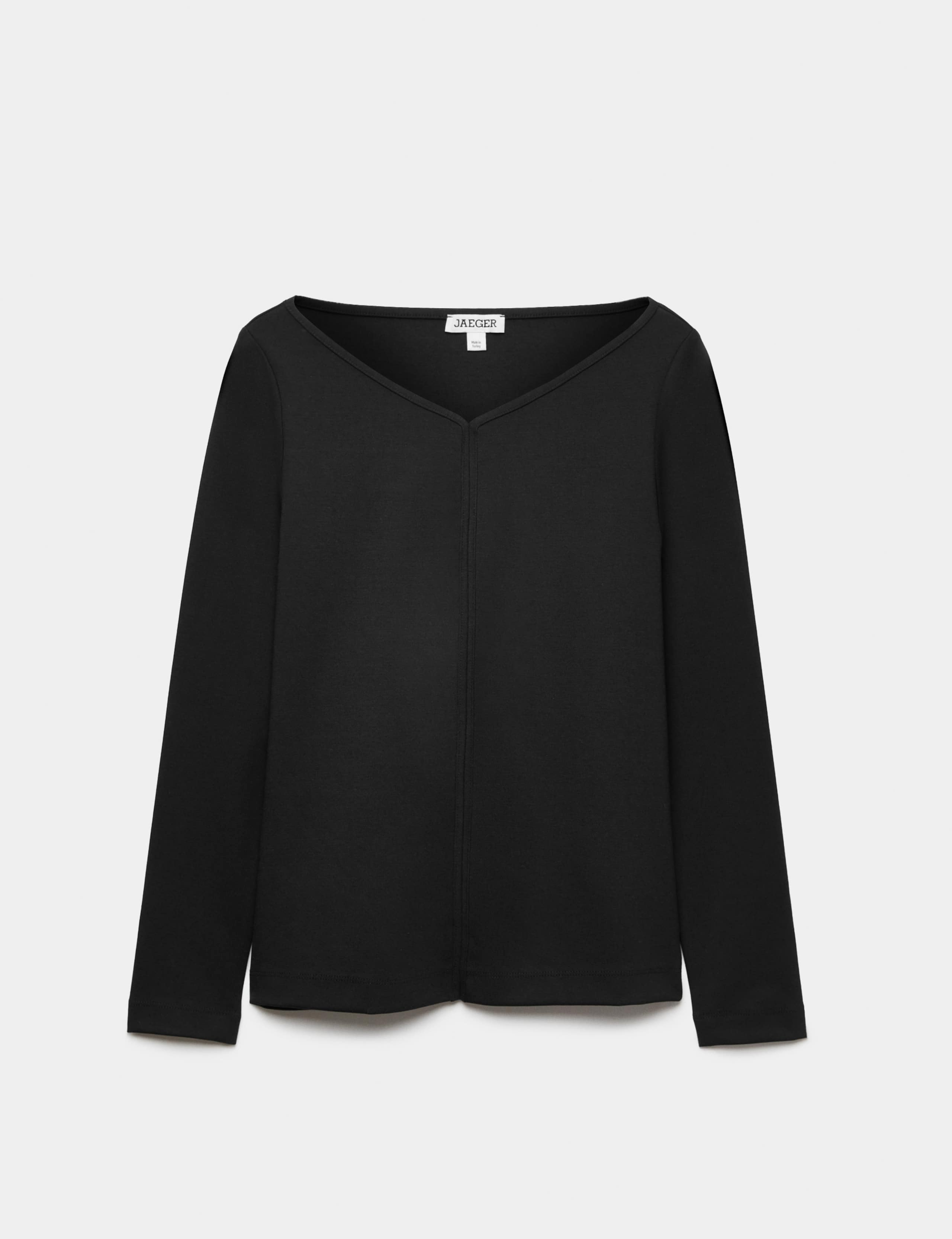Cotton Modal Blend V-Neck Stitch Detail Top 2 of 6
