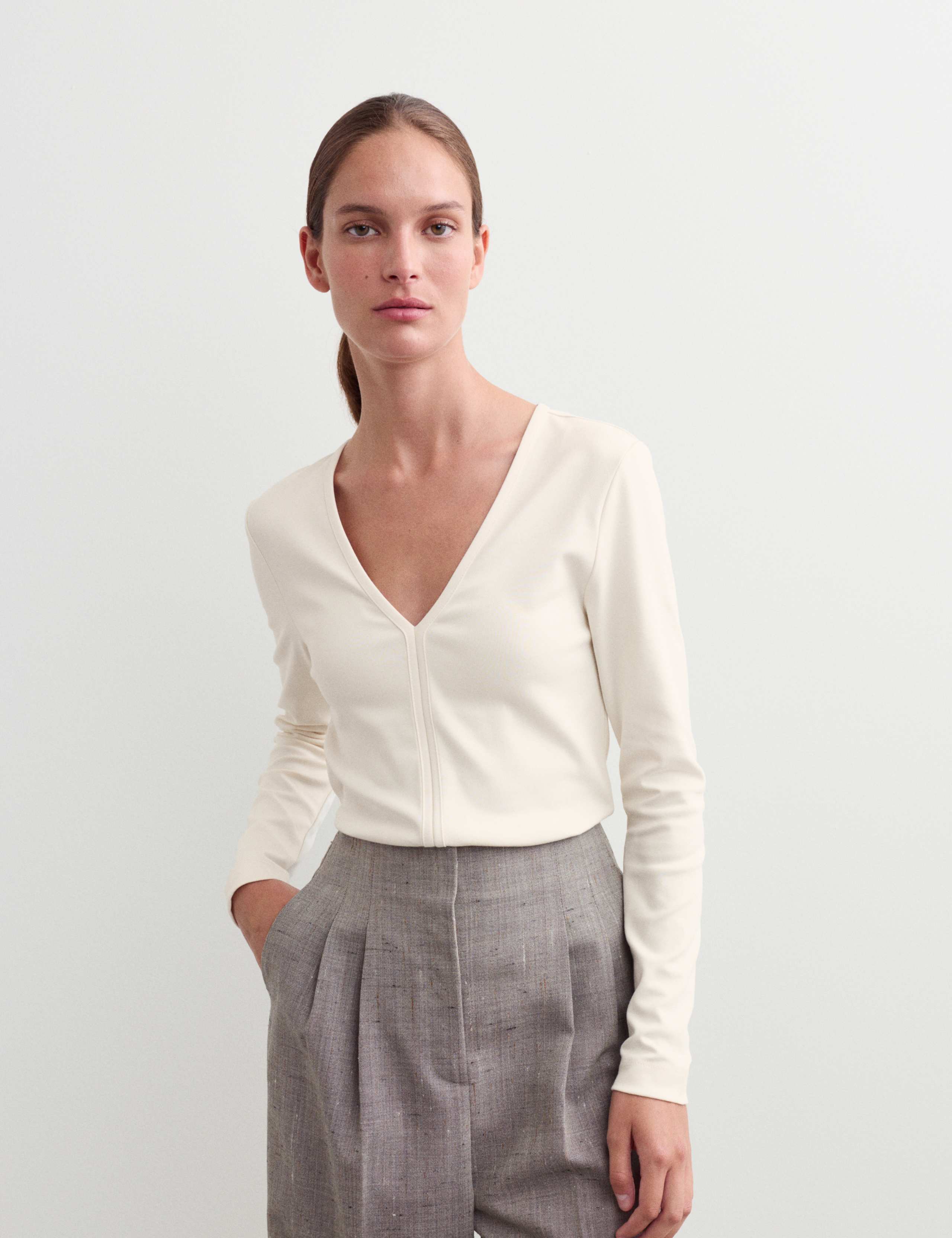 Cotton Modal Blend V-Neck Top 3 of 6