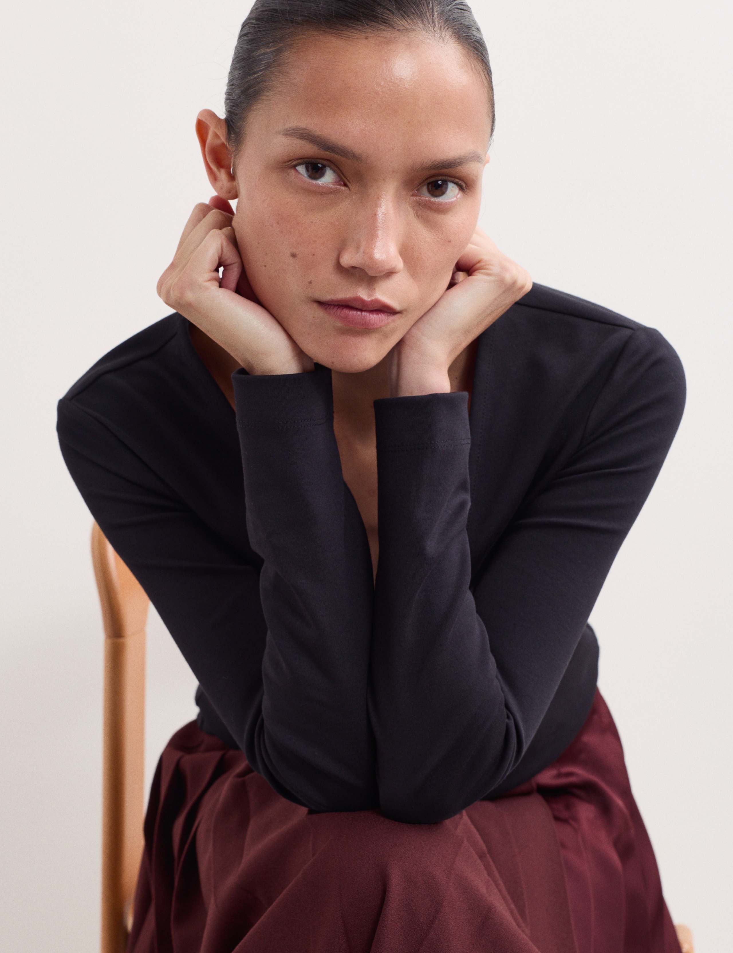 Cotton Modal Blend V-Neck Top 1 of 6