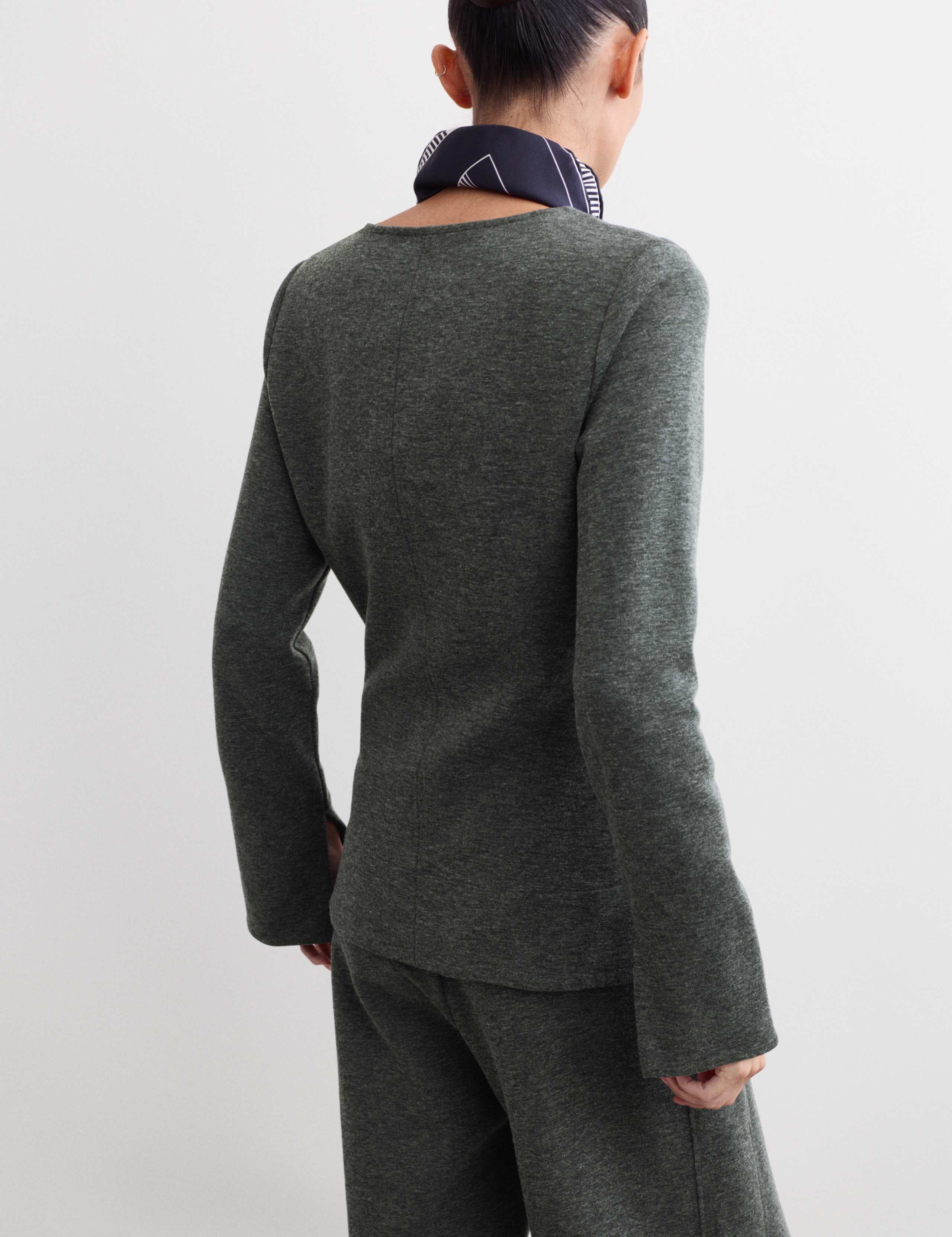 Cotton Blend V-Neck Fitted Top with Wool 7 of 7