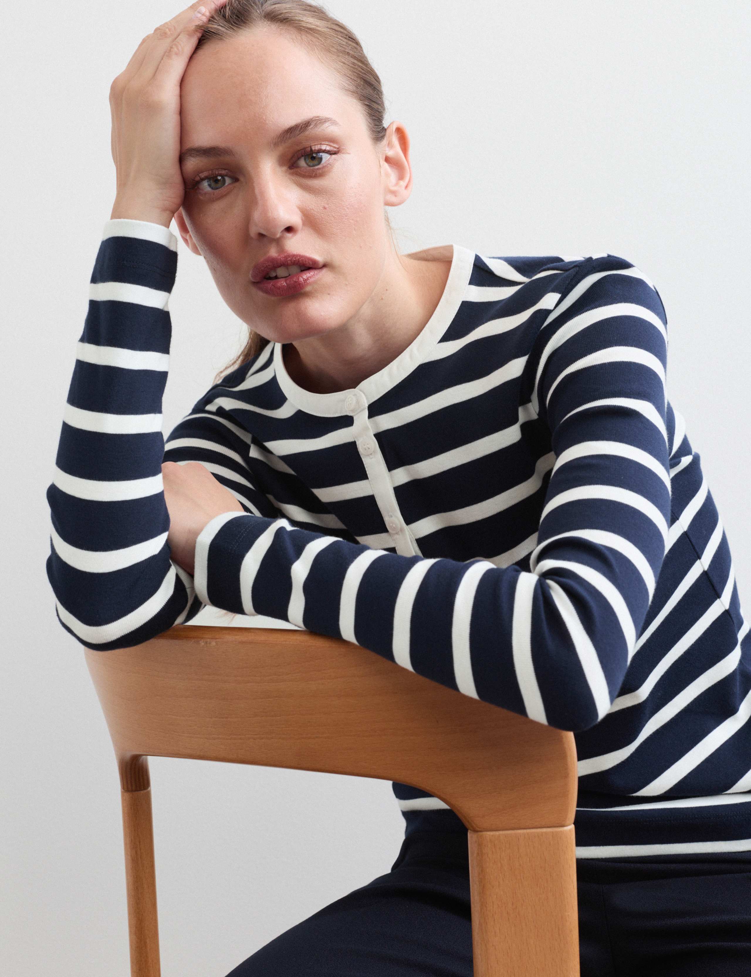 Pure Cotton Jersey Striped Henley Top 3 of 6