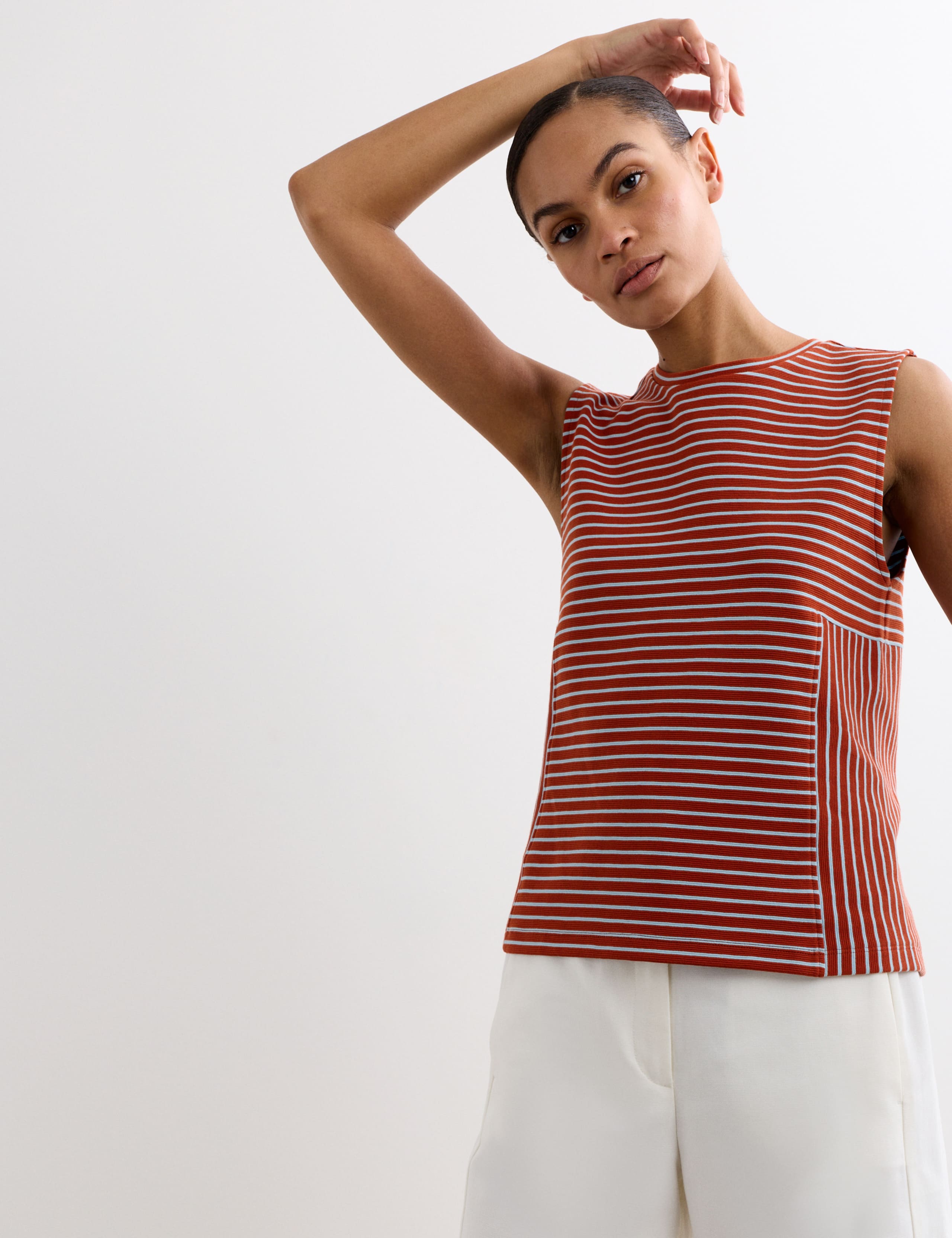Pure Cotton Striped Ribbed Vest Top 3 of 7