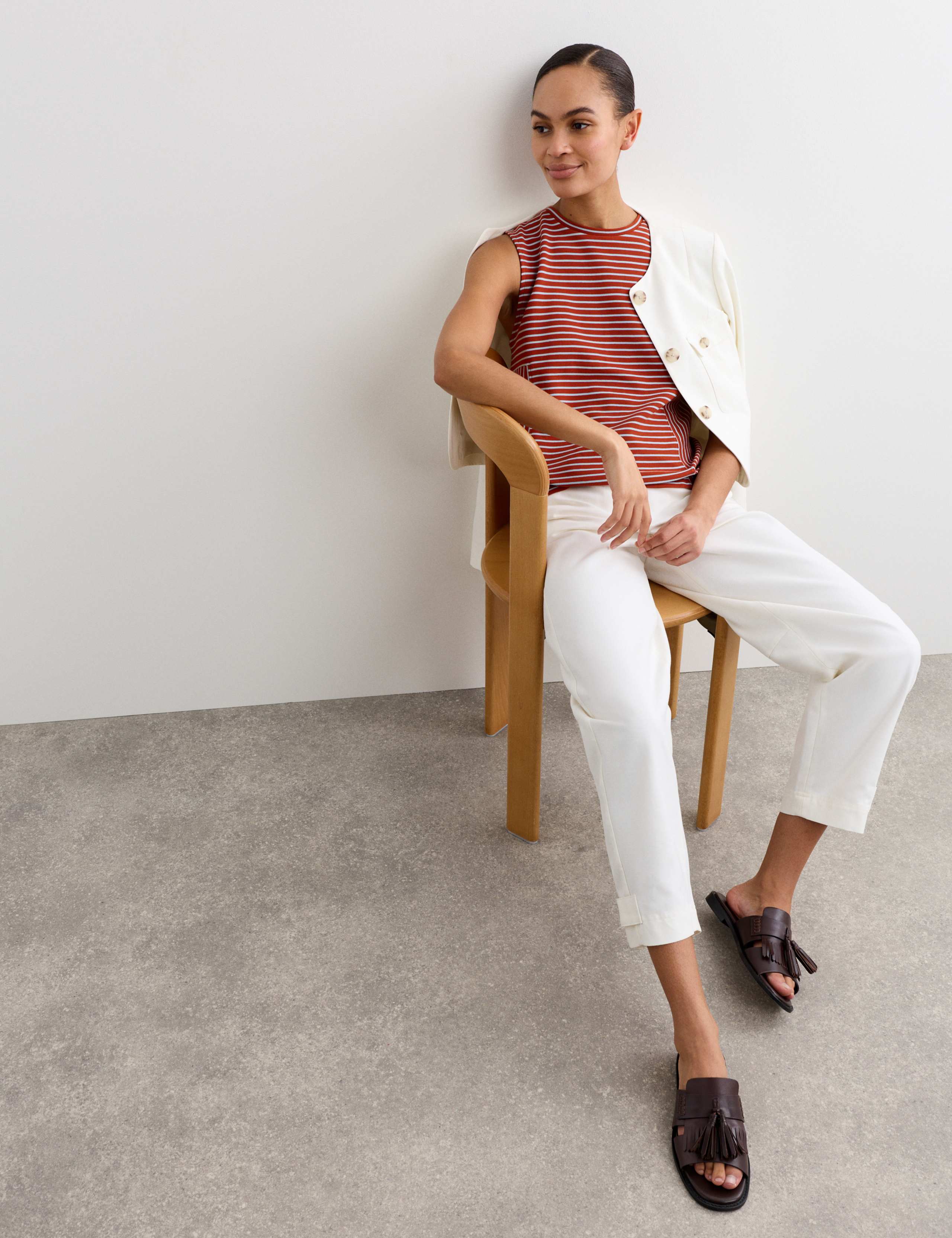 Pure Cotton Striped Ribbed Vest Top 5 of 7