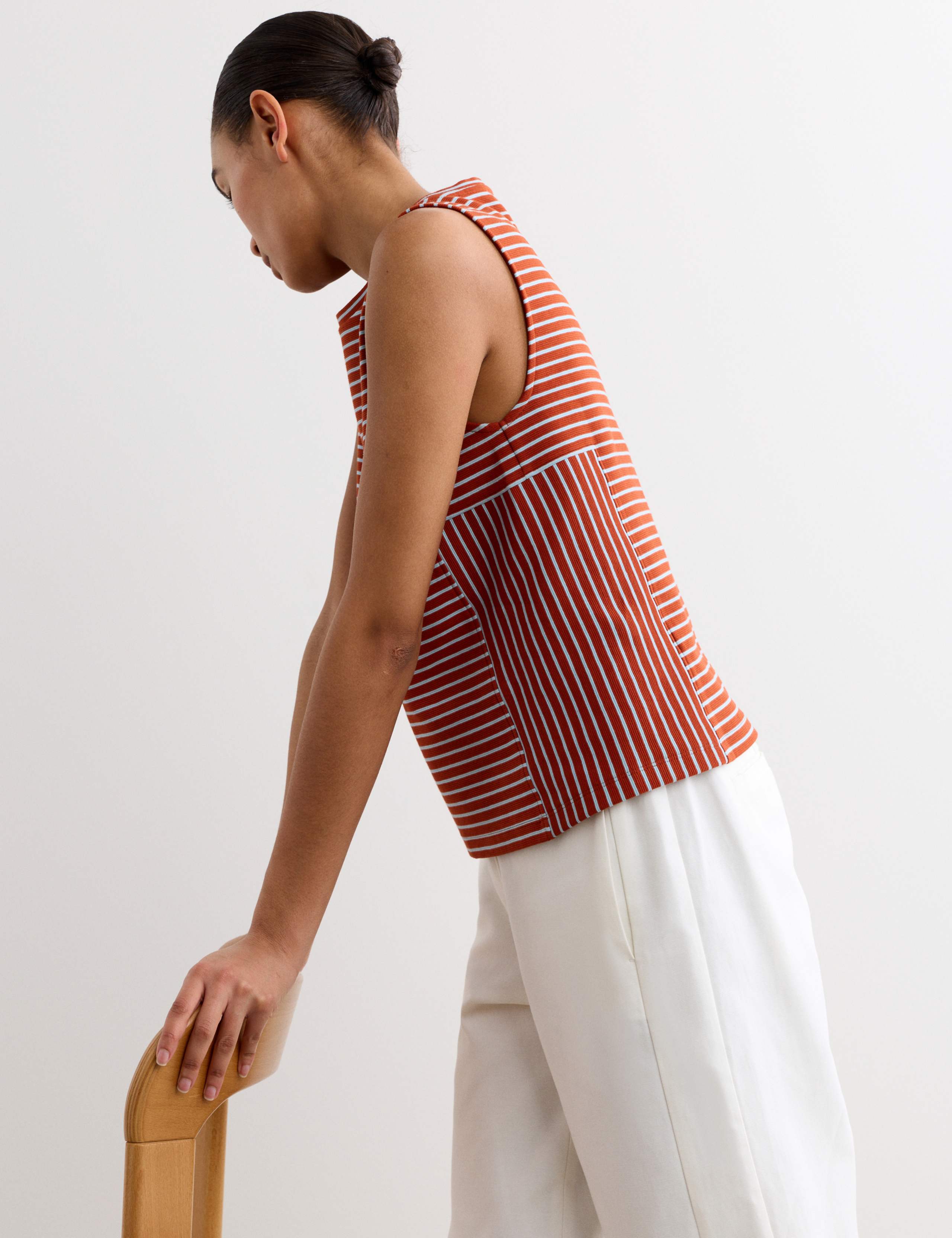 Pure Cotton Striped Ribbed Vest Top 6 of 7