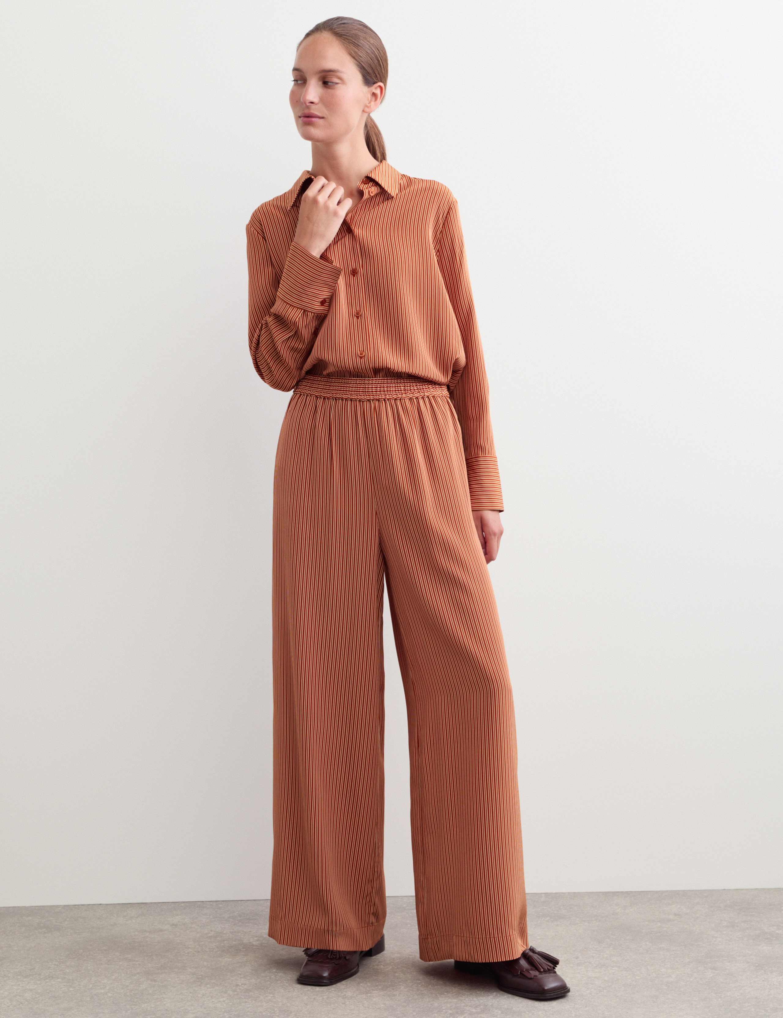 Pure Silk Striped Wide Leg Trousers 1 of 7