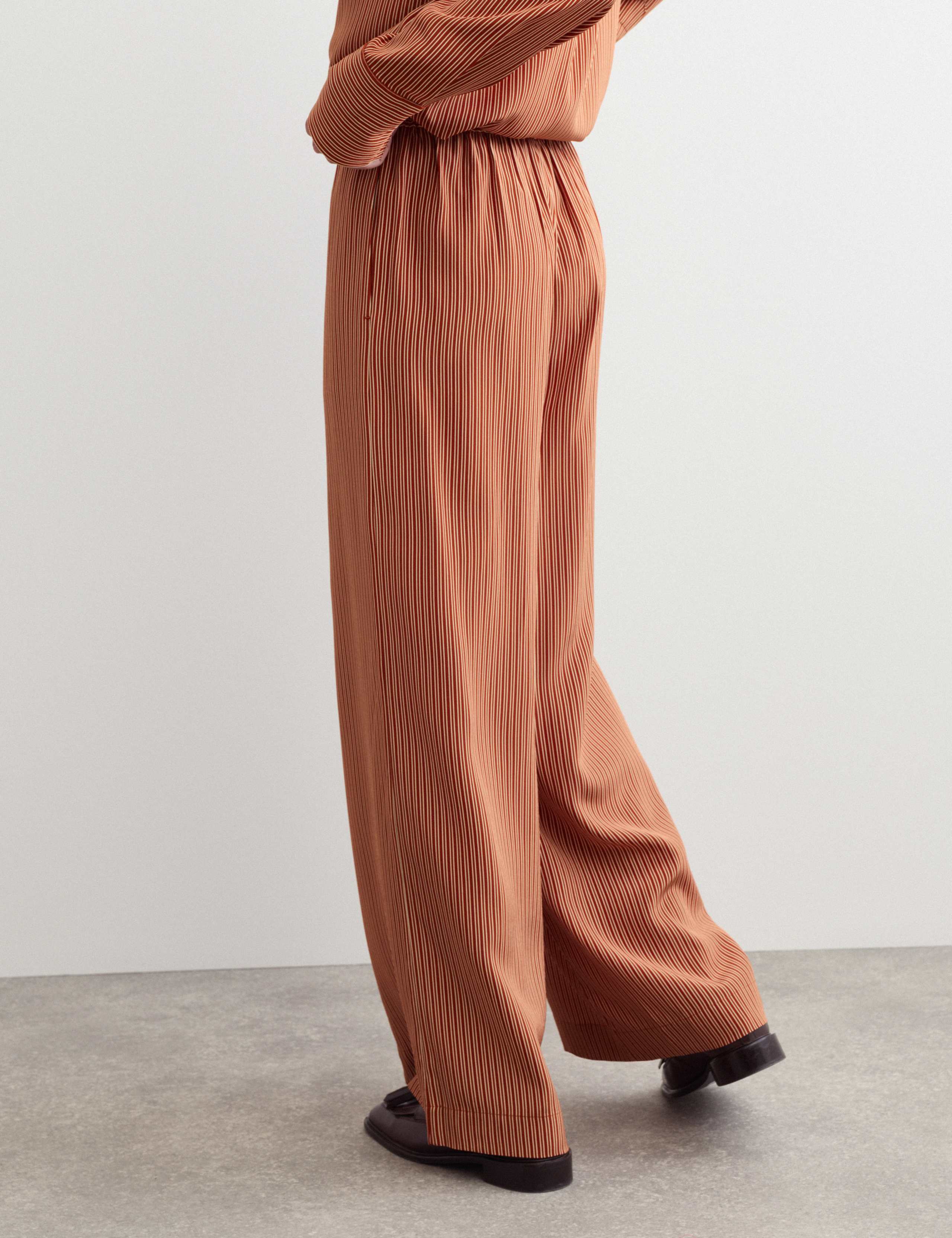 Pure Silk Striped Wide Leg Trousers 4 of 7