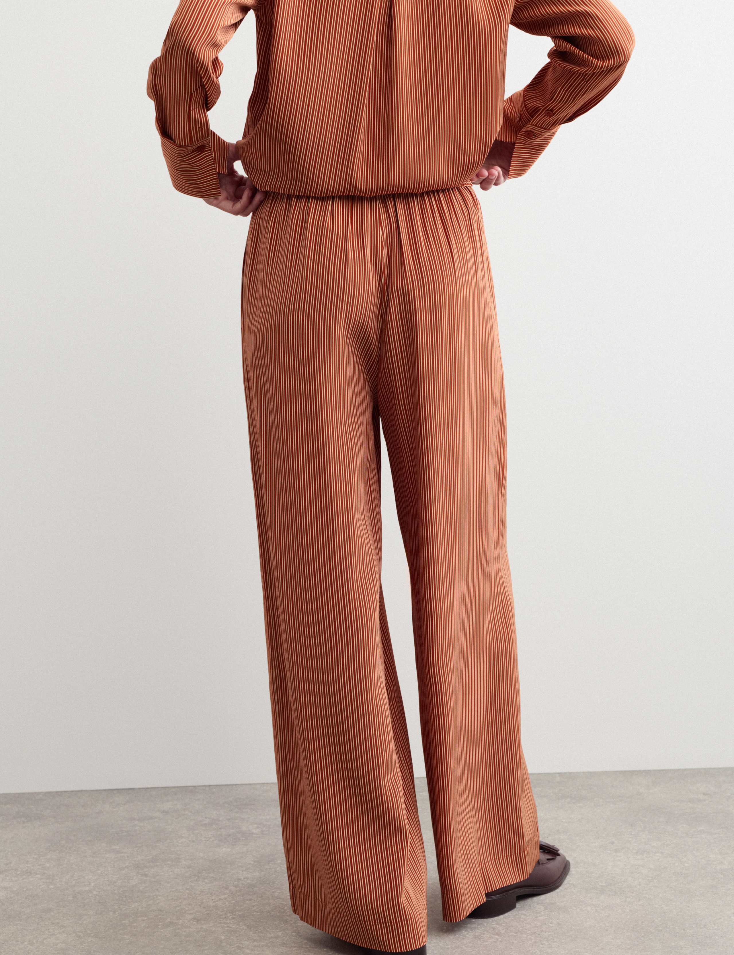 Pure Silk Striped Wide Leg Trousers 6 of 7