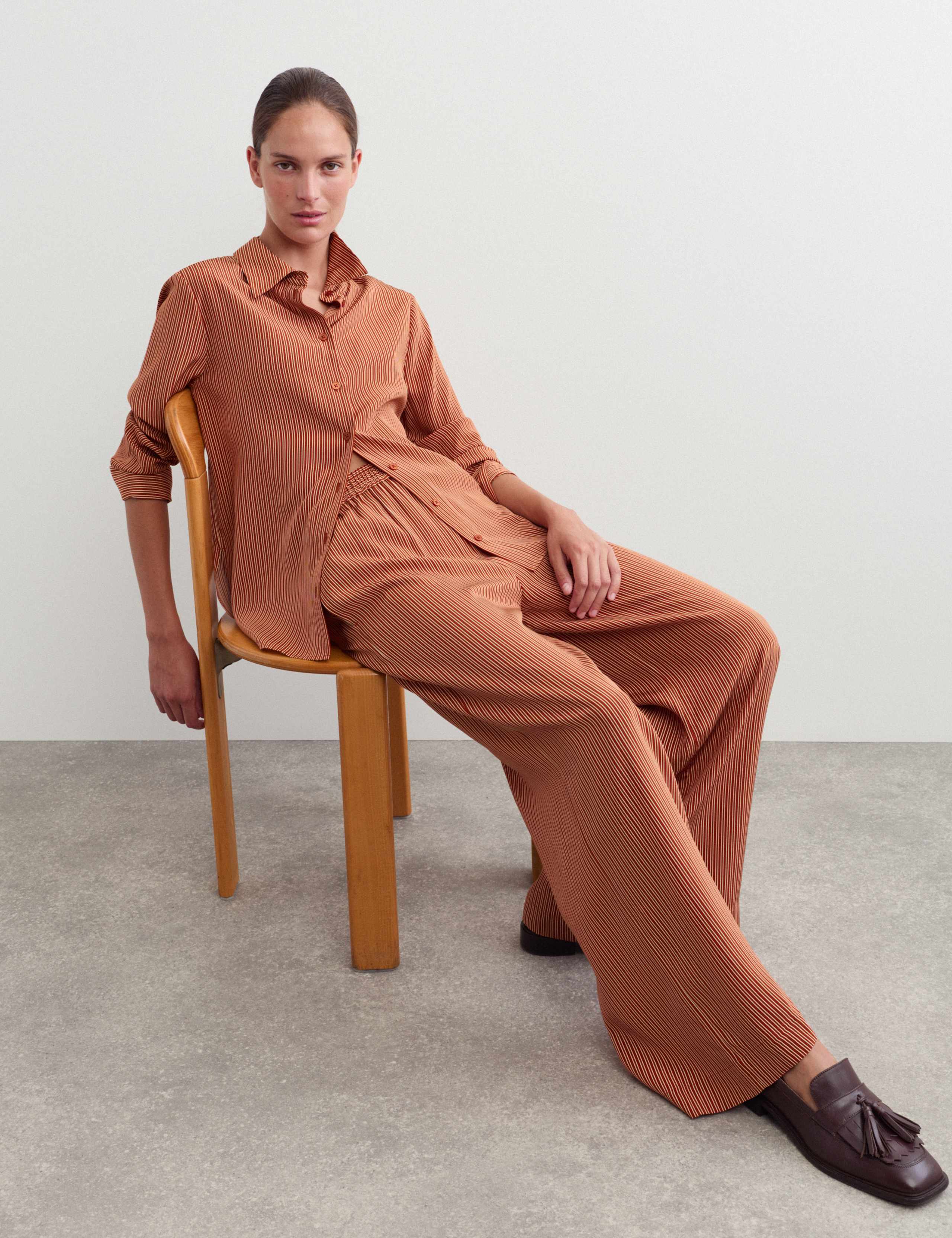 Pure Silk Striped Wide Leg Trousers 7 of 7