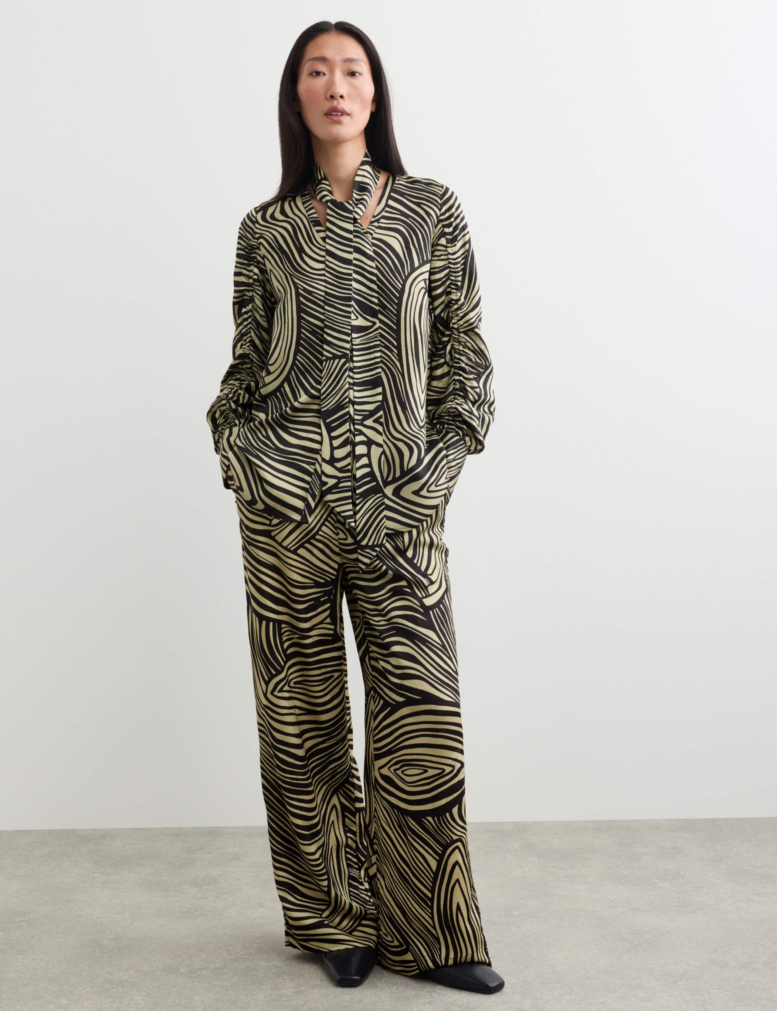 Jacquard Printed Elasticated Waist Wide Leg Trousers 1 of 7