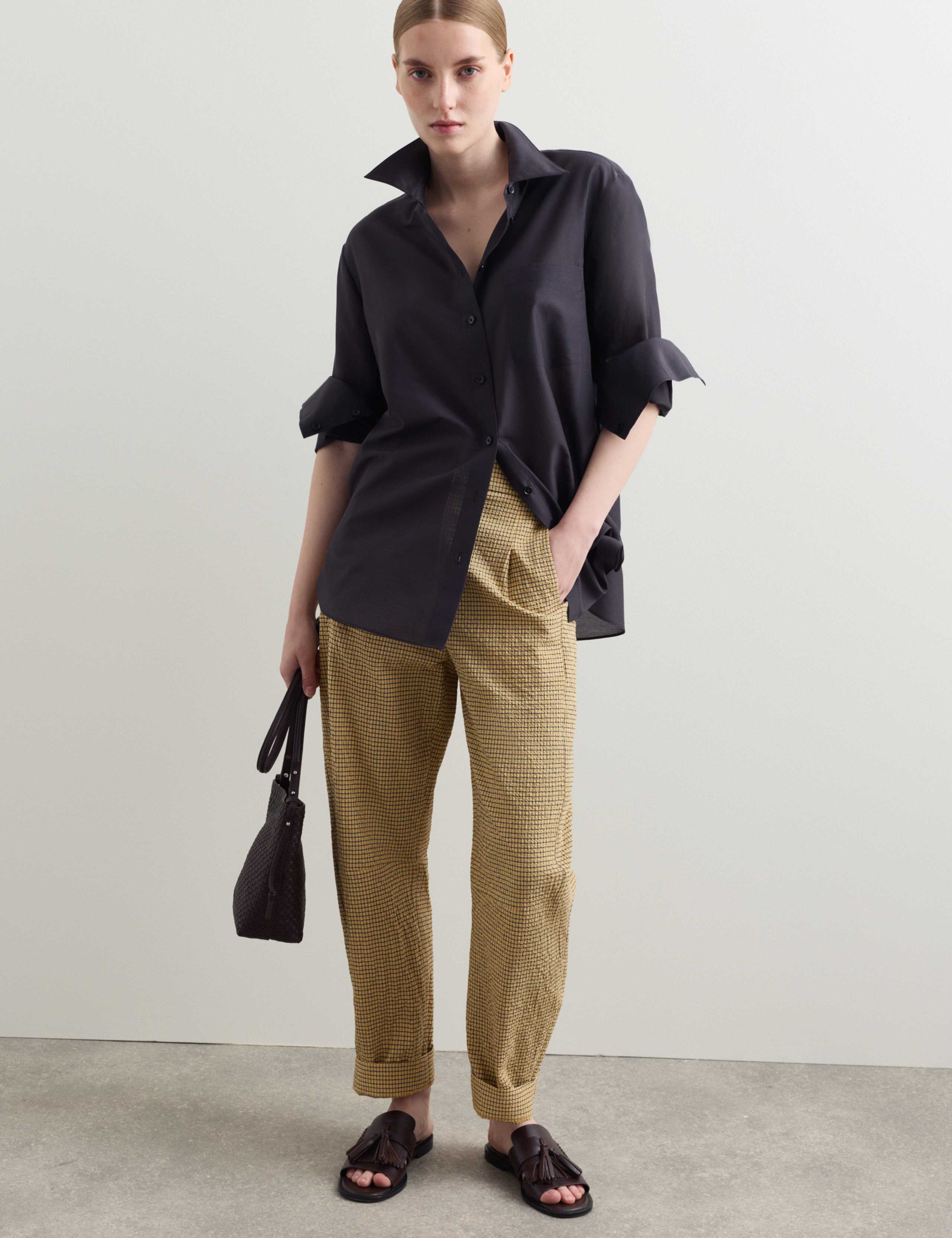 Cotton Rich Checked Barrel Leg Trousers 7 of 7