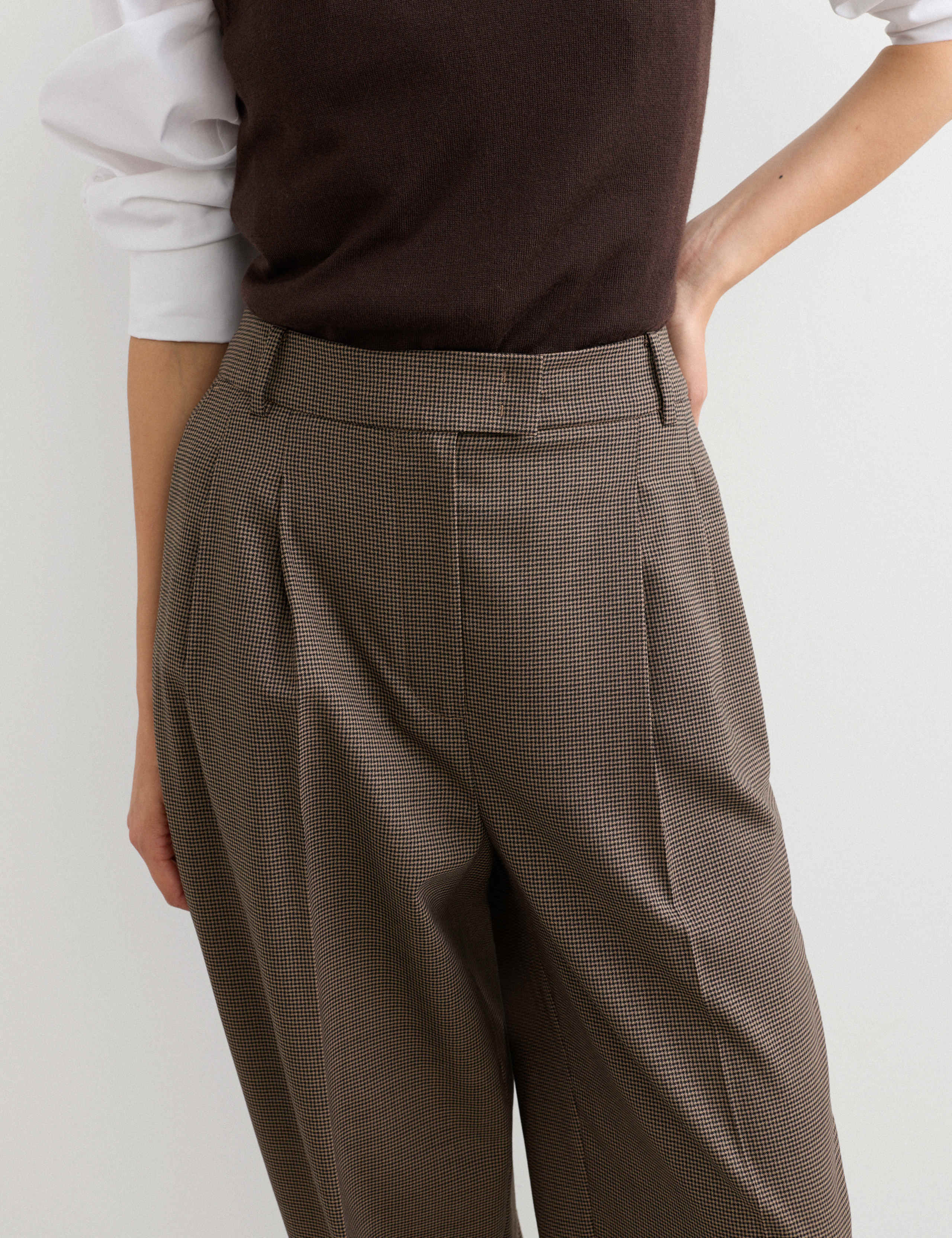 Wool Rich Dogtooth Pleat Front Tapered Trousers 3 of 6