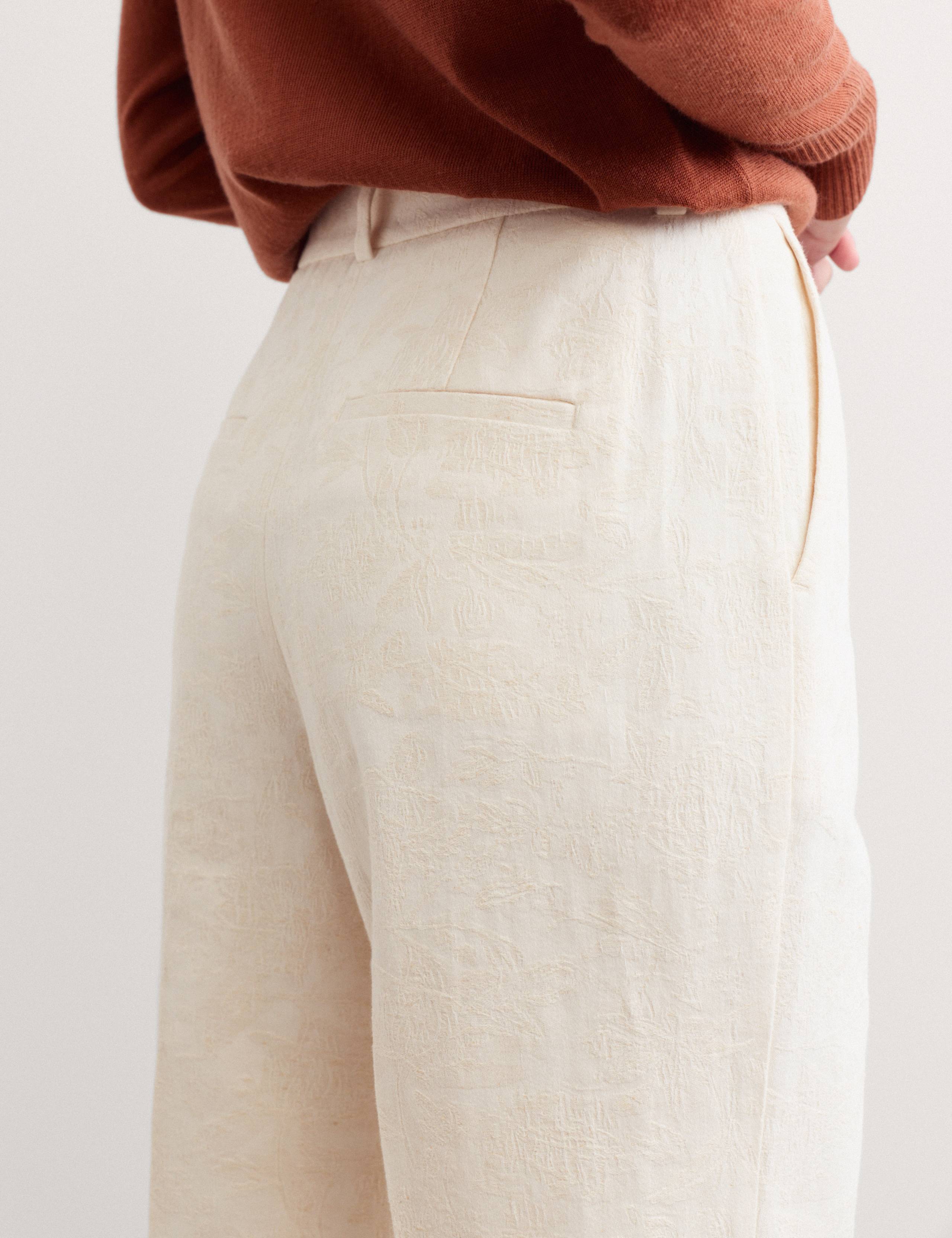 Cotton Linen Jacquard Ankle Grazer Trousers 3 of 7