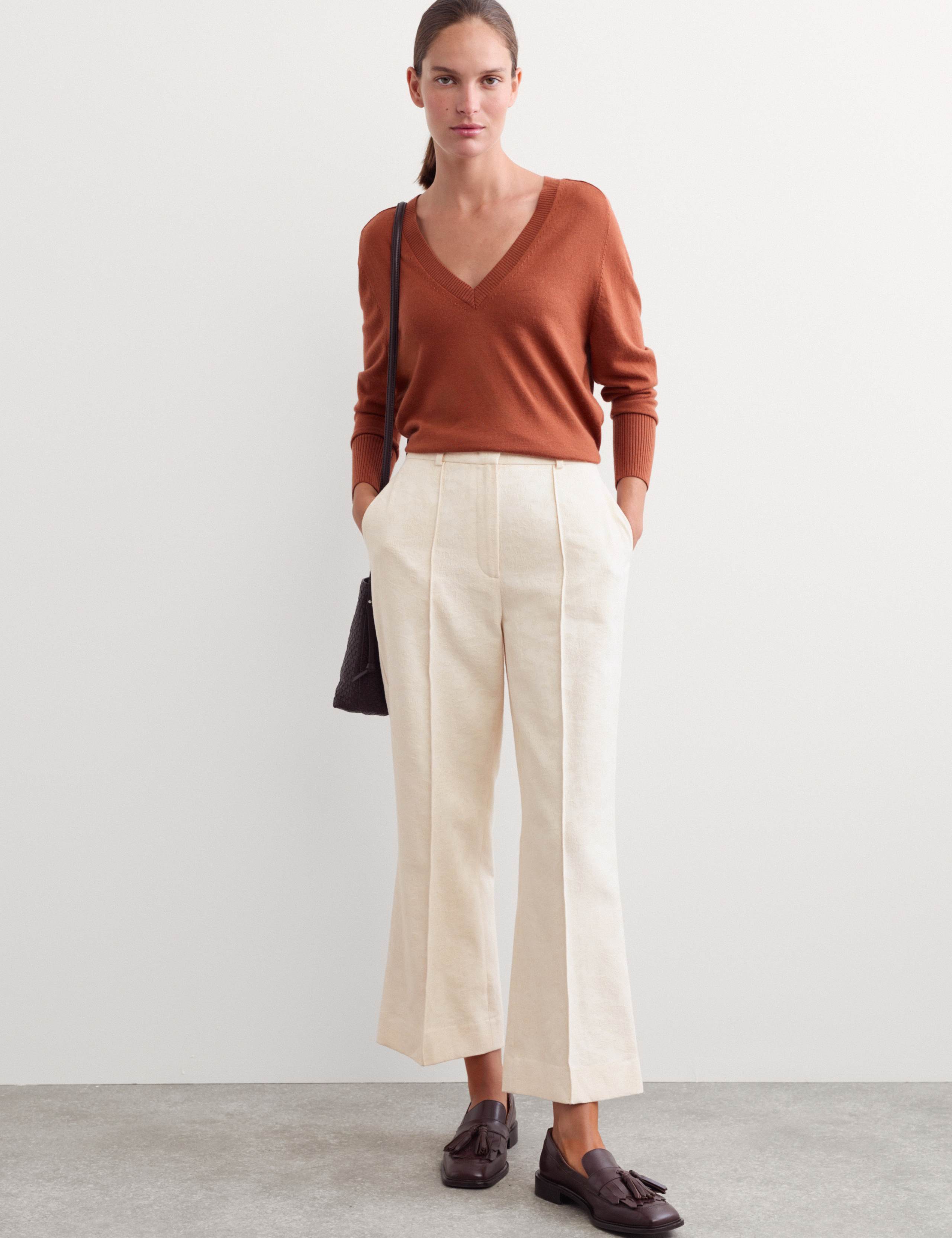 Cotton Linen Jacquard Ankle Grazer Trousers 4 of 7