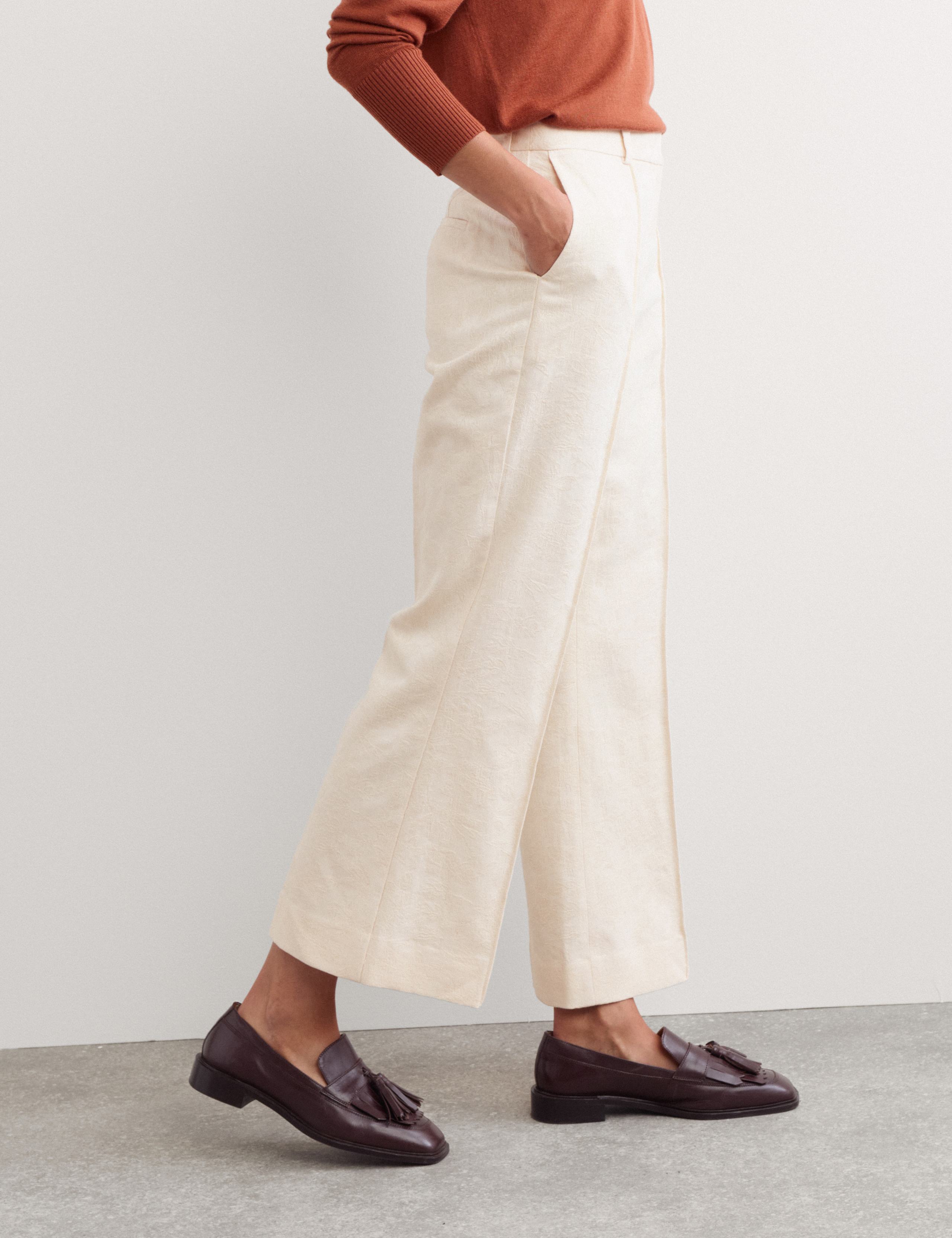Cotton Linen Jacquard Ankle Grazer Trousers 6 of 7
