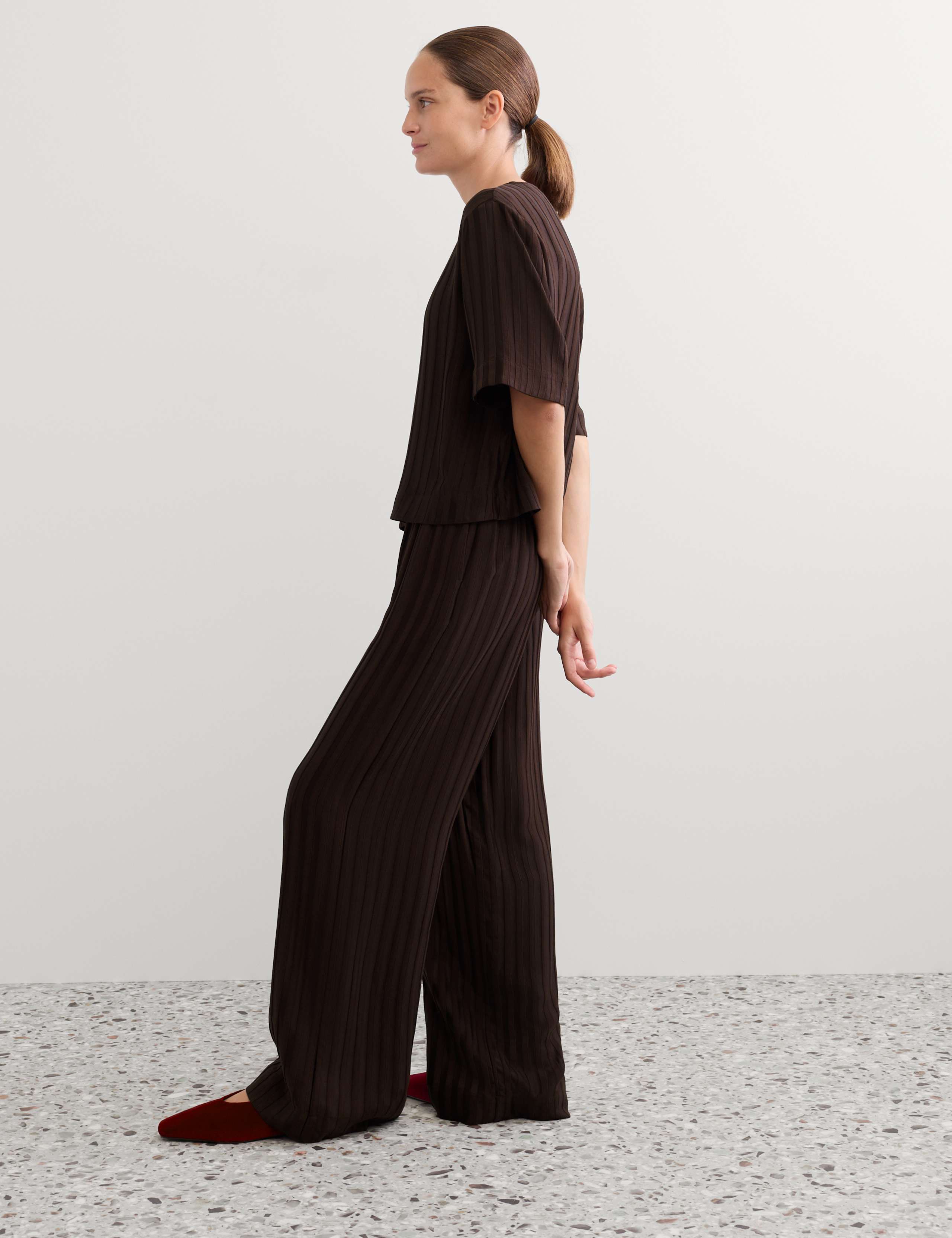 Textured Striped Wide Leg Trousers 5 of 7