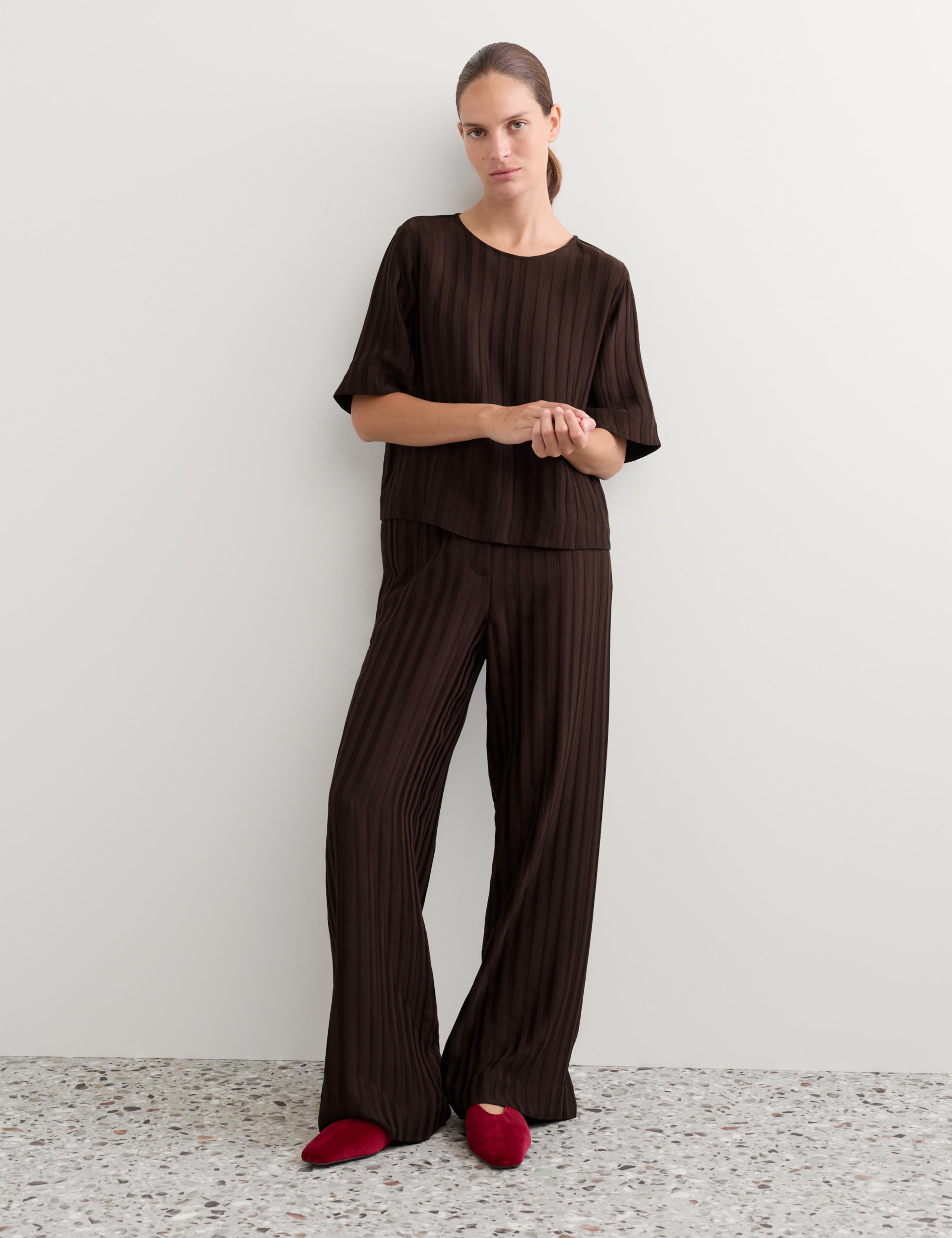 Textured Striped Wide Leg Trousers by JAEGER at M&S