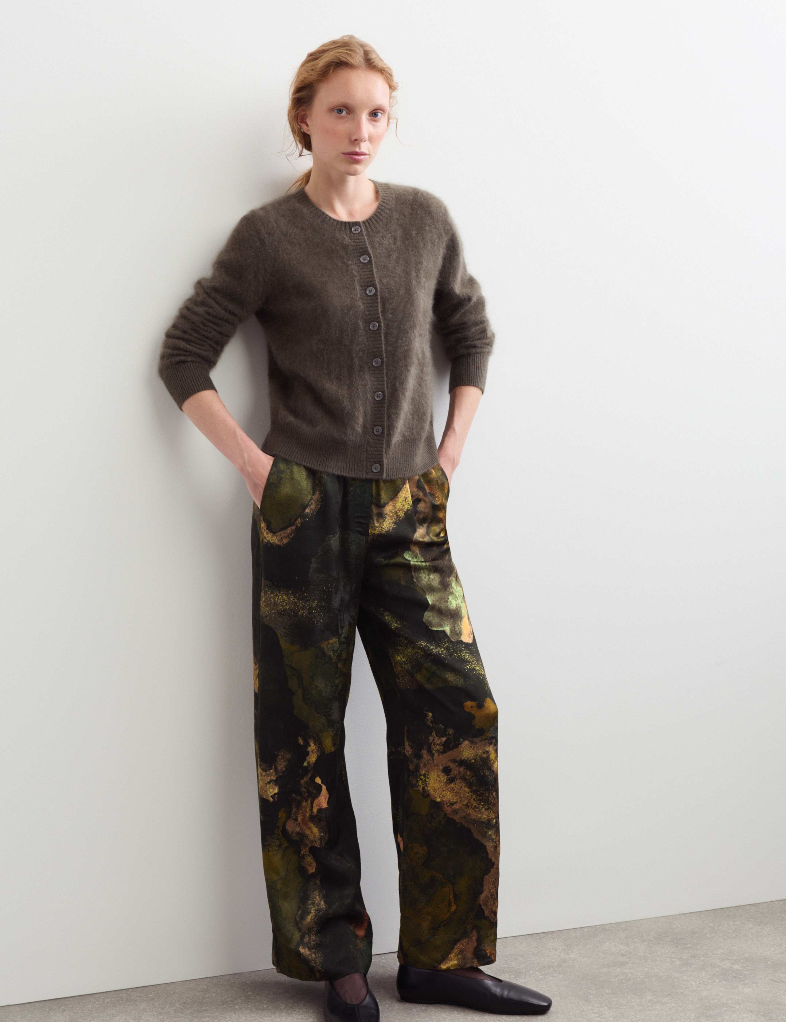 Jaquard Elasticated Waist Wide Leg Trousers 1 of 7