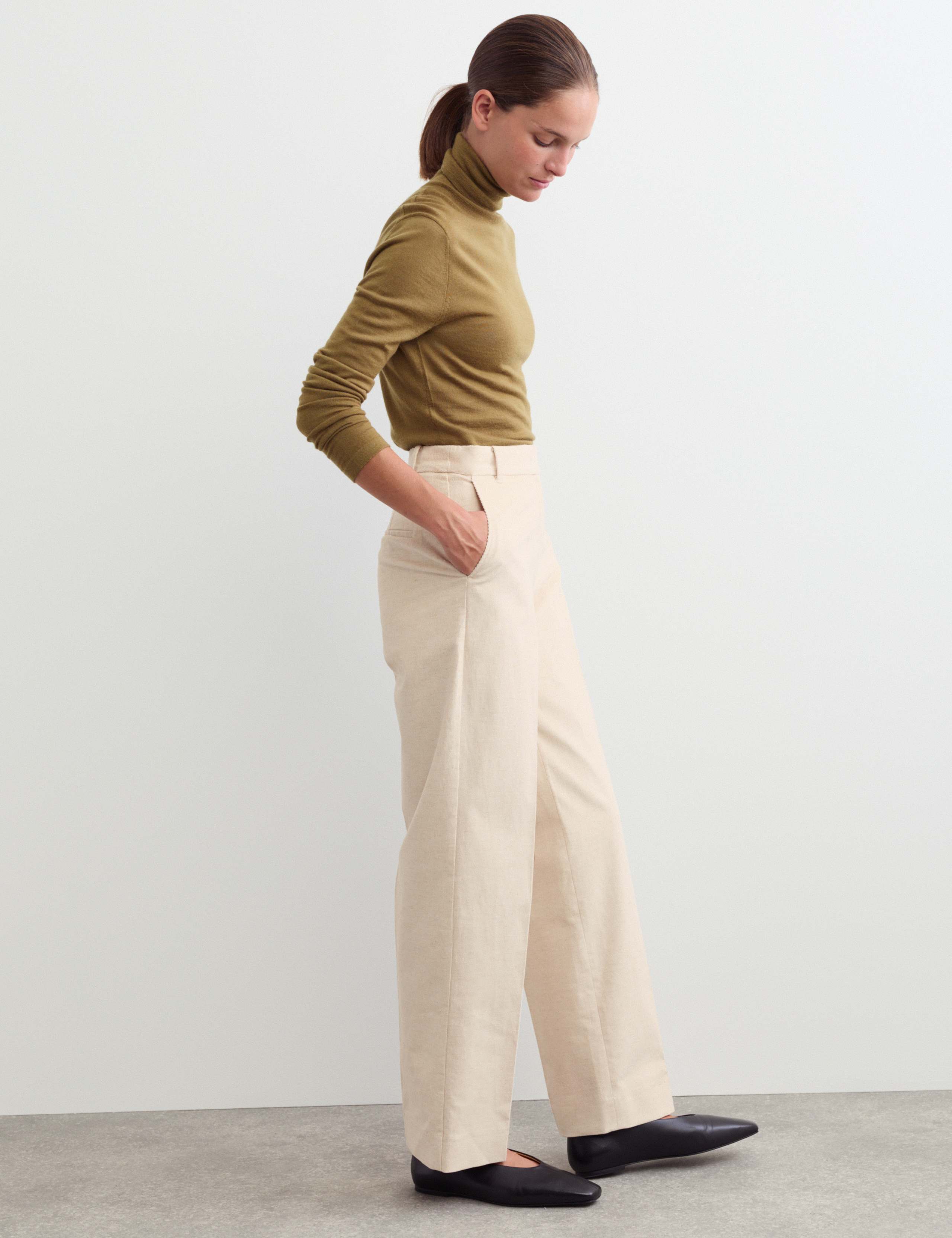 Cotton With Linen Cord Straight Leg Trousers 6 of 6