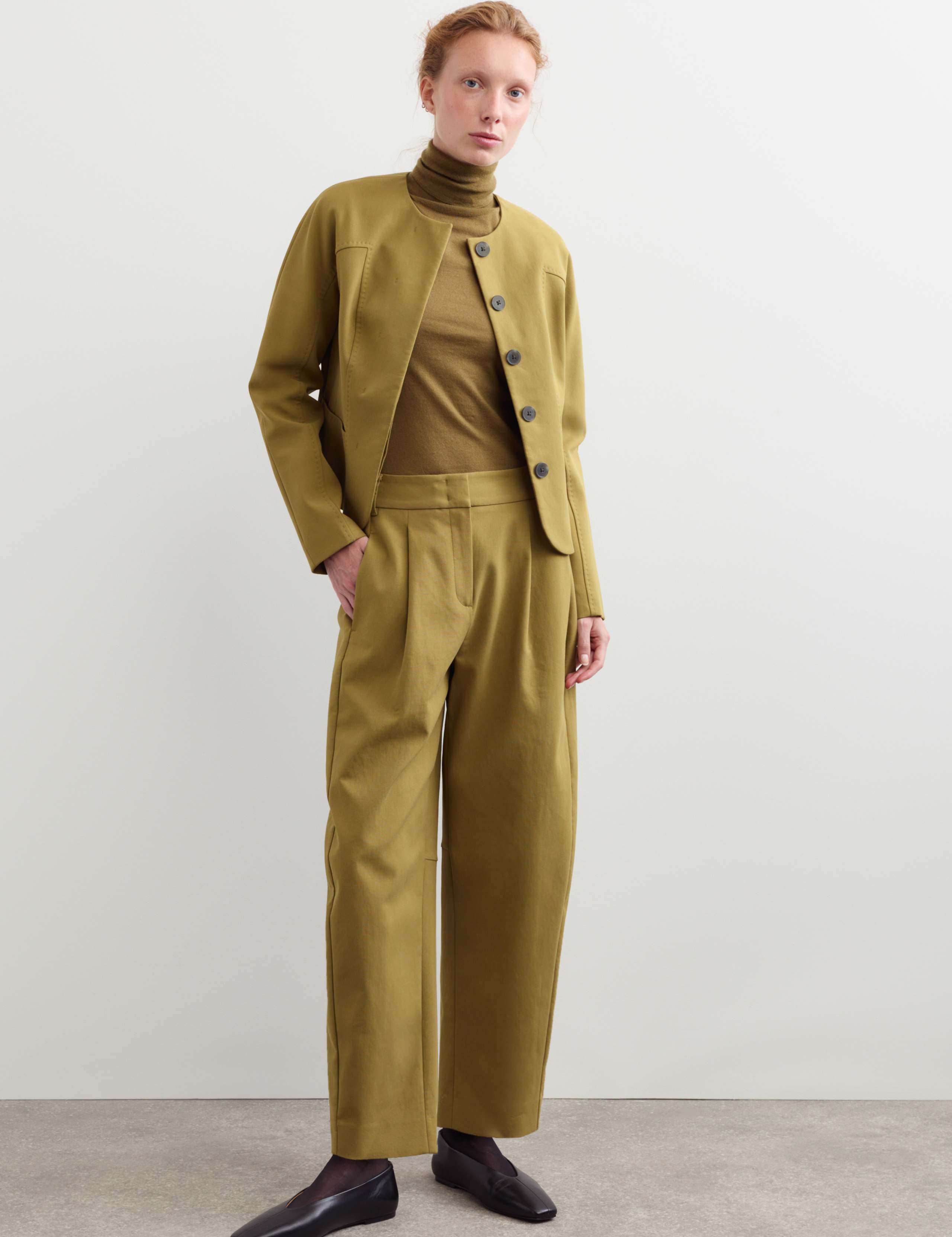 Cotton Modal Barrel Leg Trousers 1 of 7