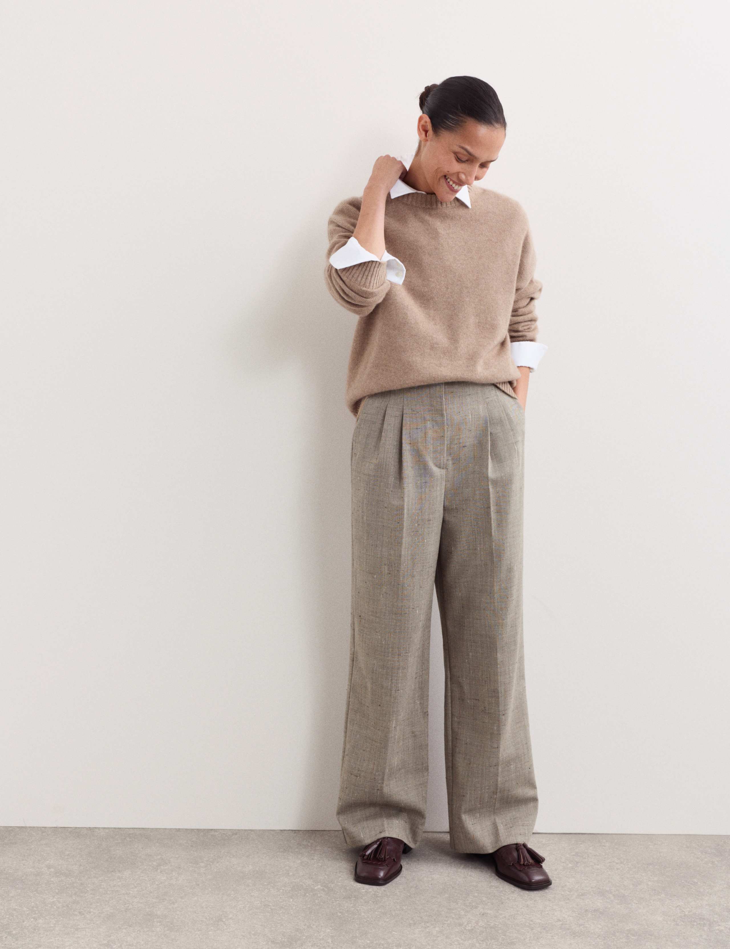 Italian Wool Rich Pleat Front Wide Leg Trousers 1 of 8