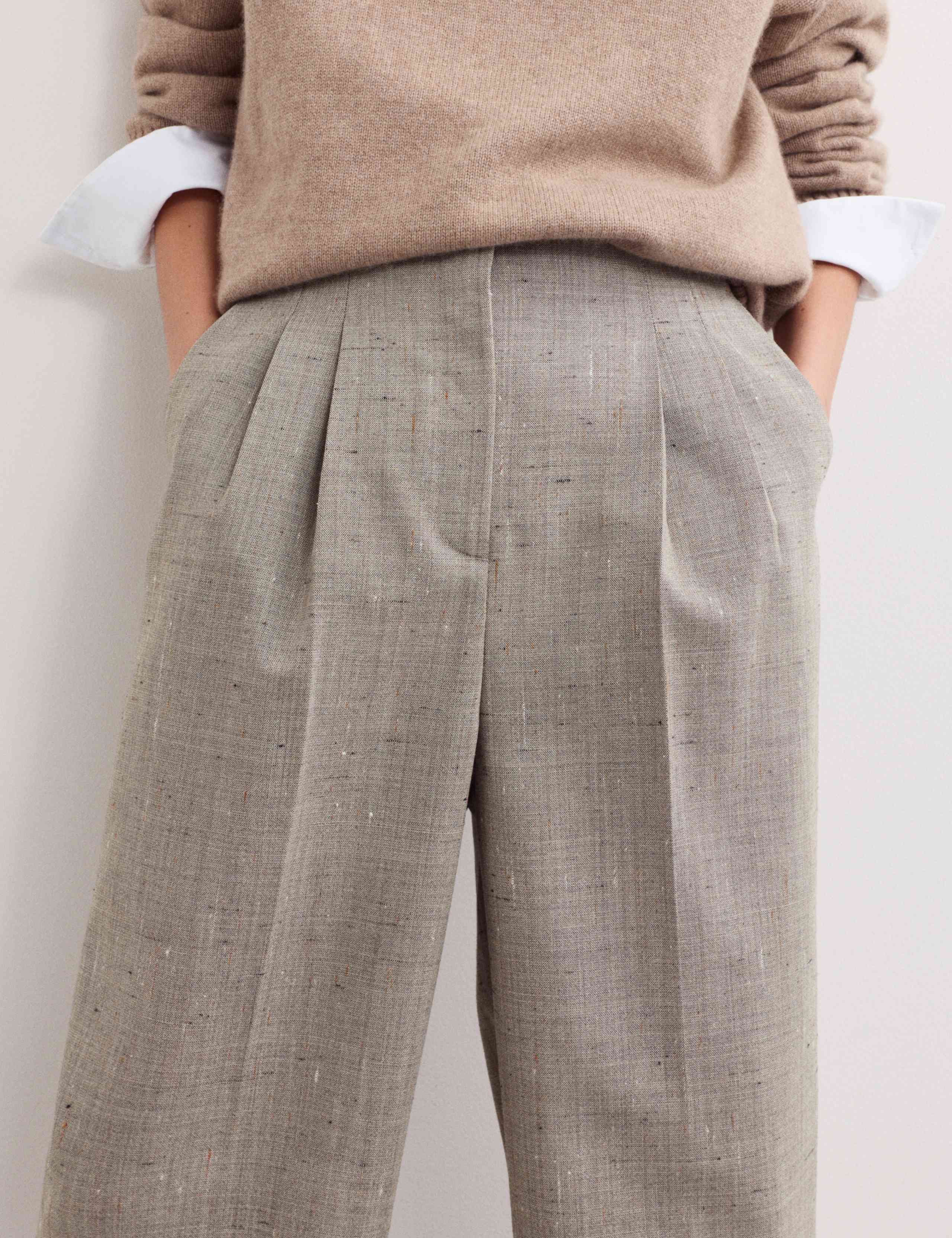 Italian Wool Rich Pleat Front Wide Leg Trousers 3 of 8