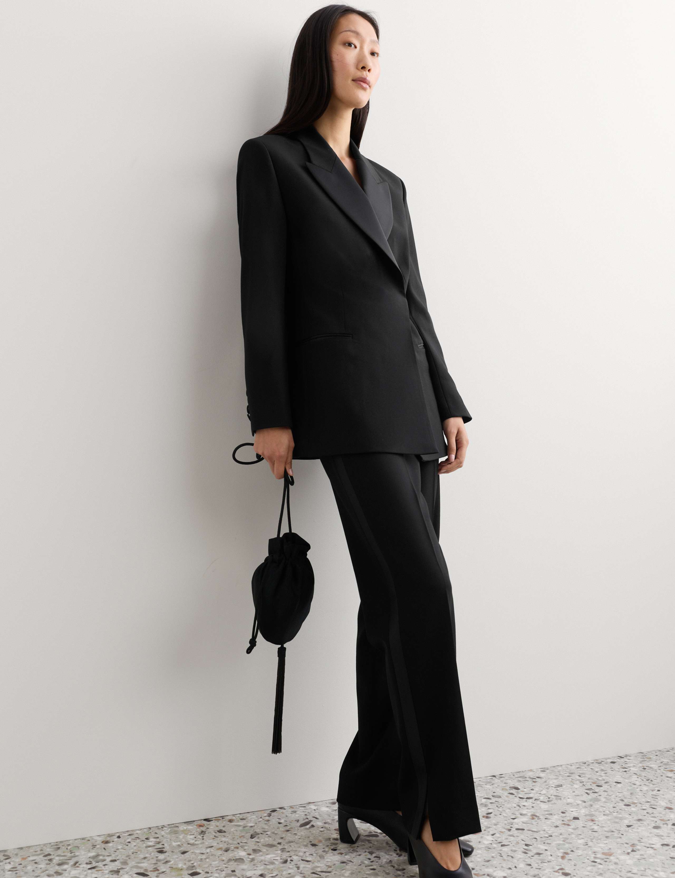 Pure Wool Satin Trim Tuxedo Straight Leg Trousers 5 of 6