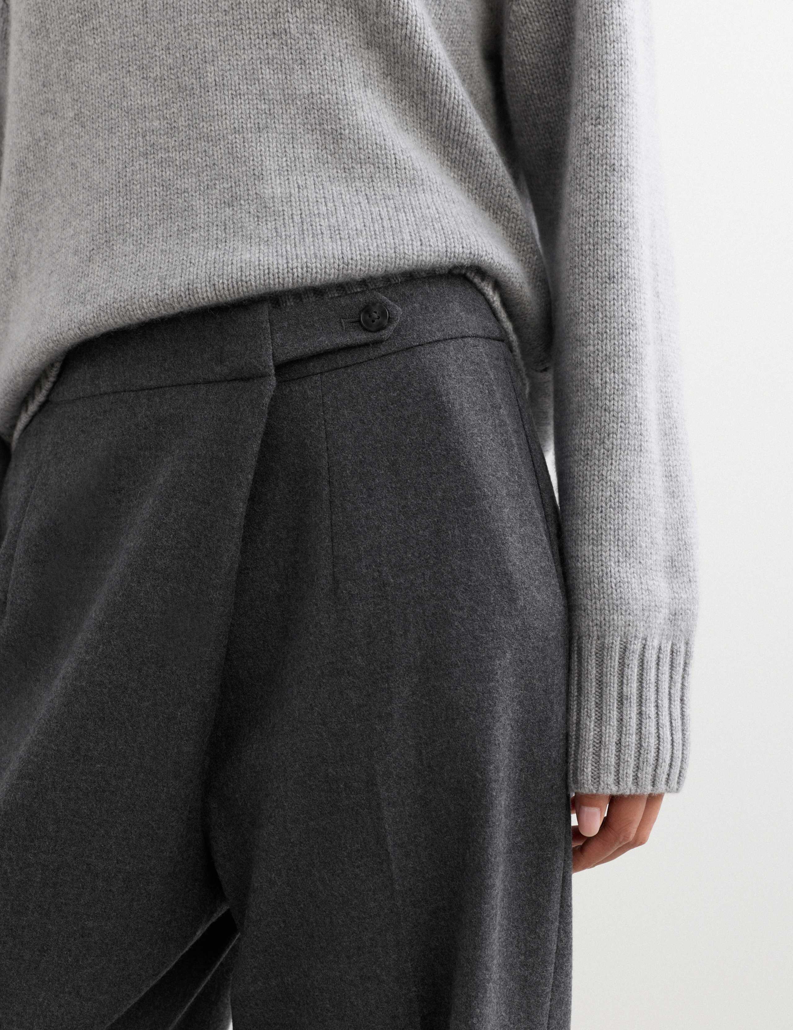 Wool Rich Flannel Wrap Front Tapered Trousers 3 of 8