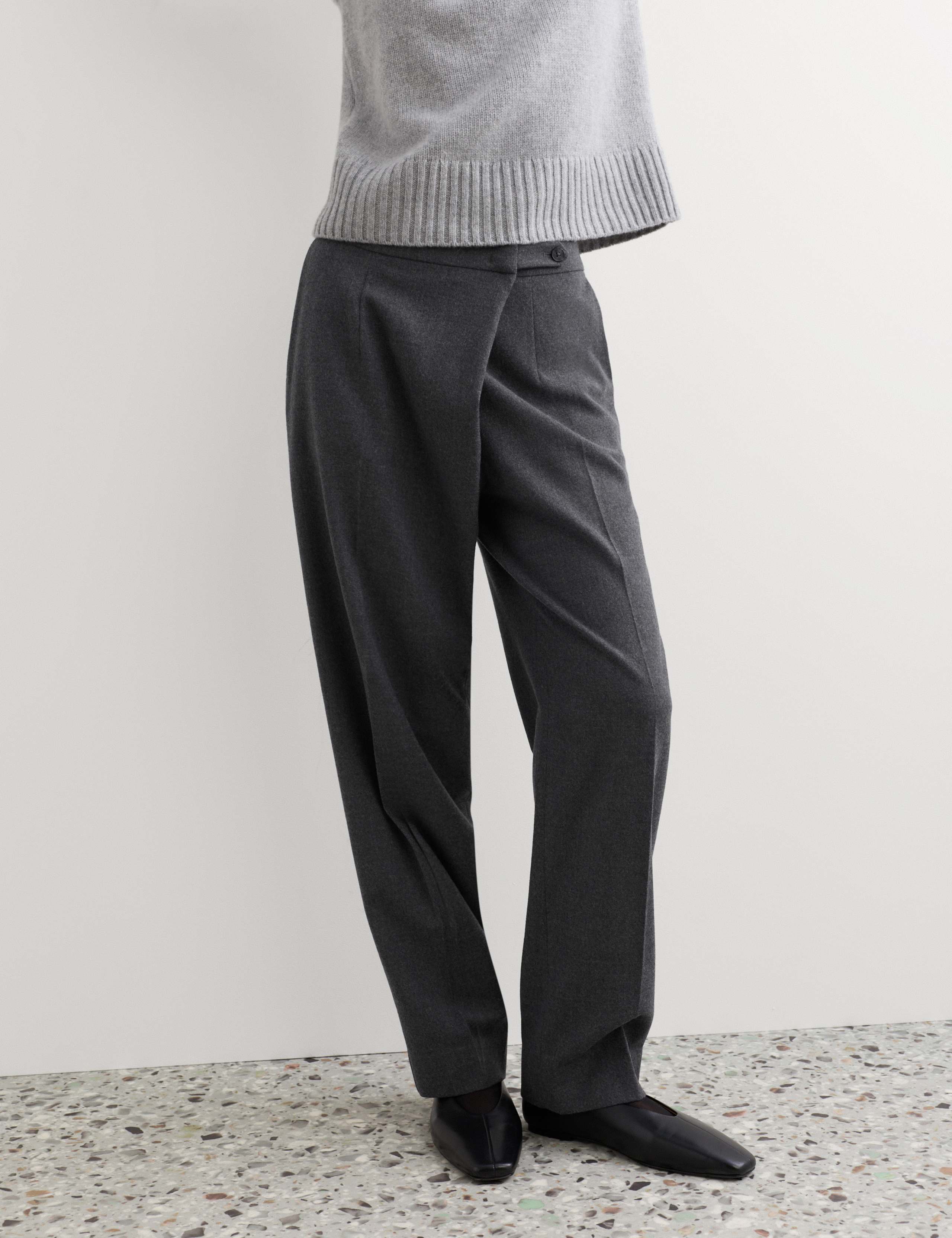 Wool Rich Flannel Wrap Front Tapered Trousers 5 of 8
