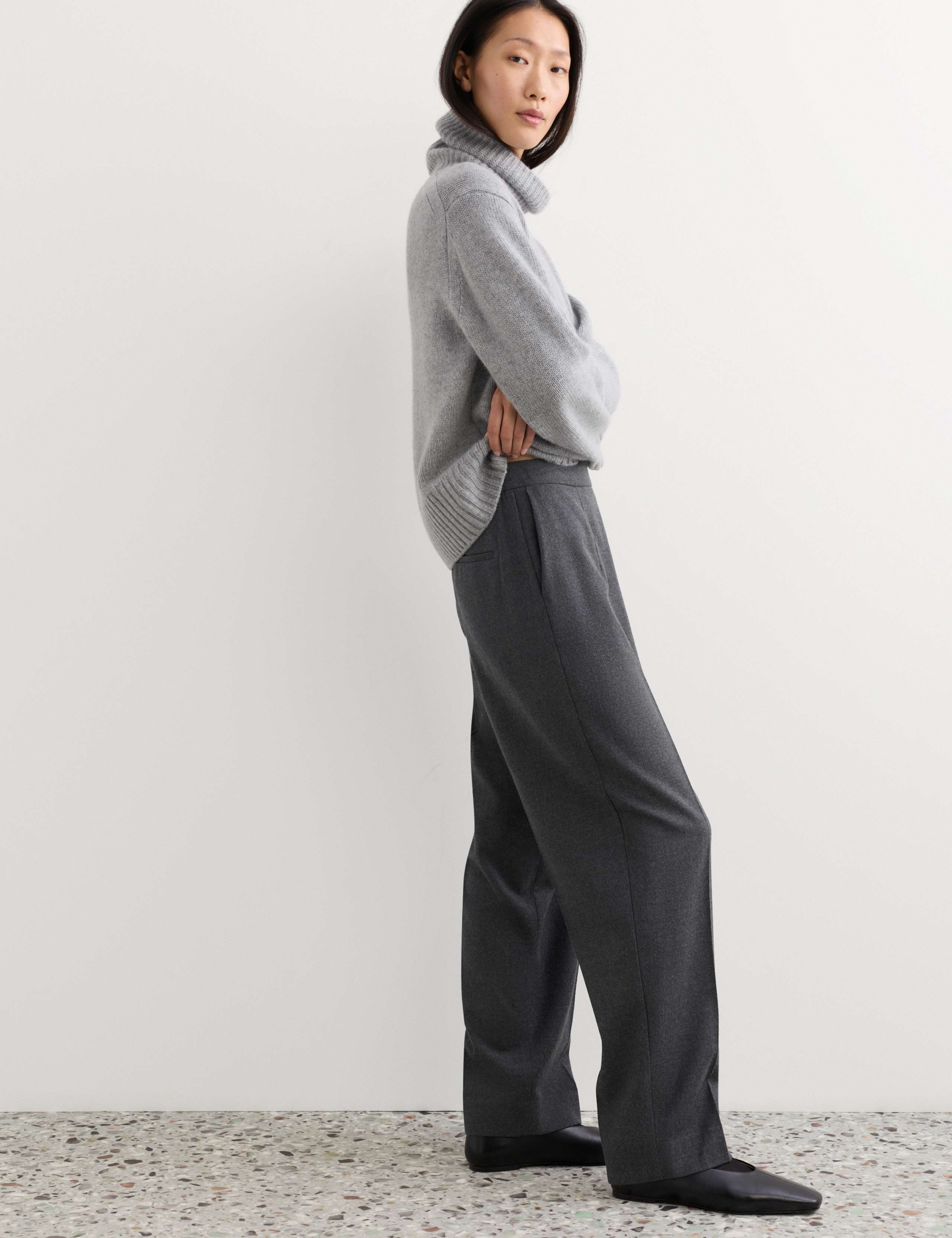 Wool Rich Flannel Wrap Front Tapered Trousers 6 of 8