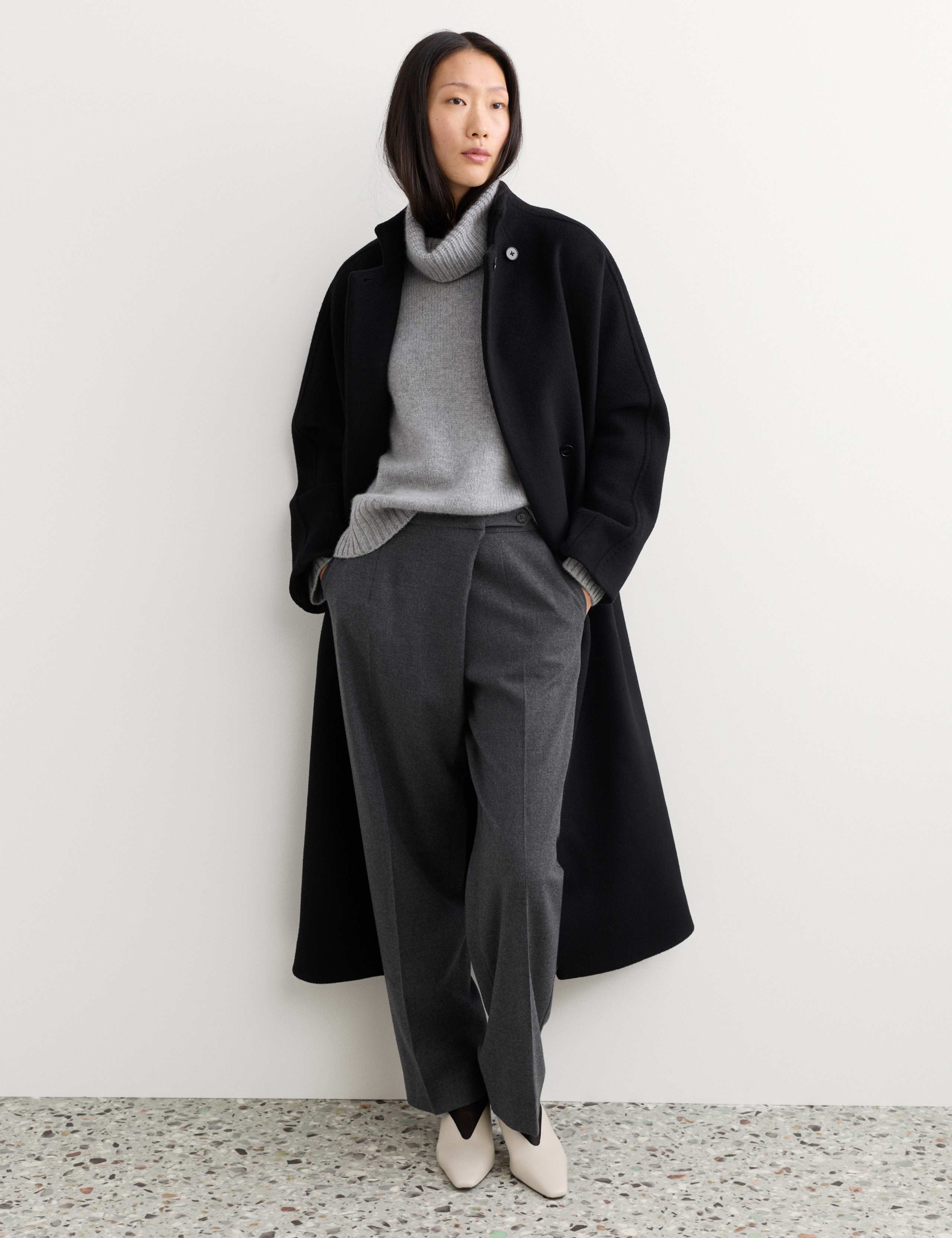 Wool Rich Flannel Wrap Front Tapered Trousers 8 of 8
