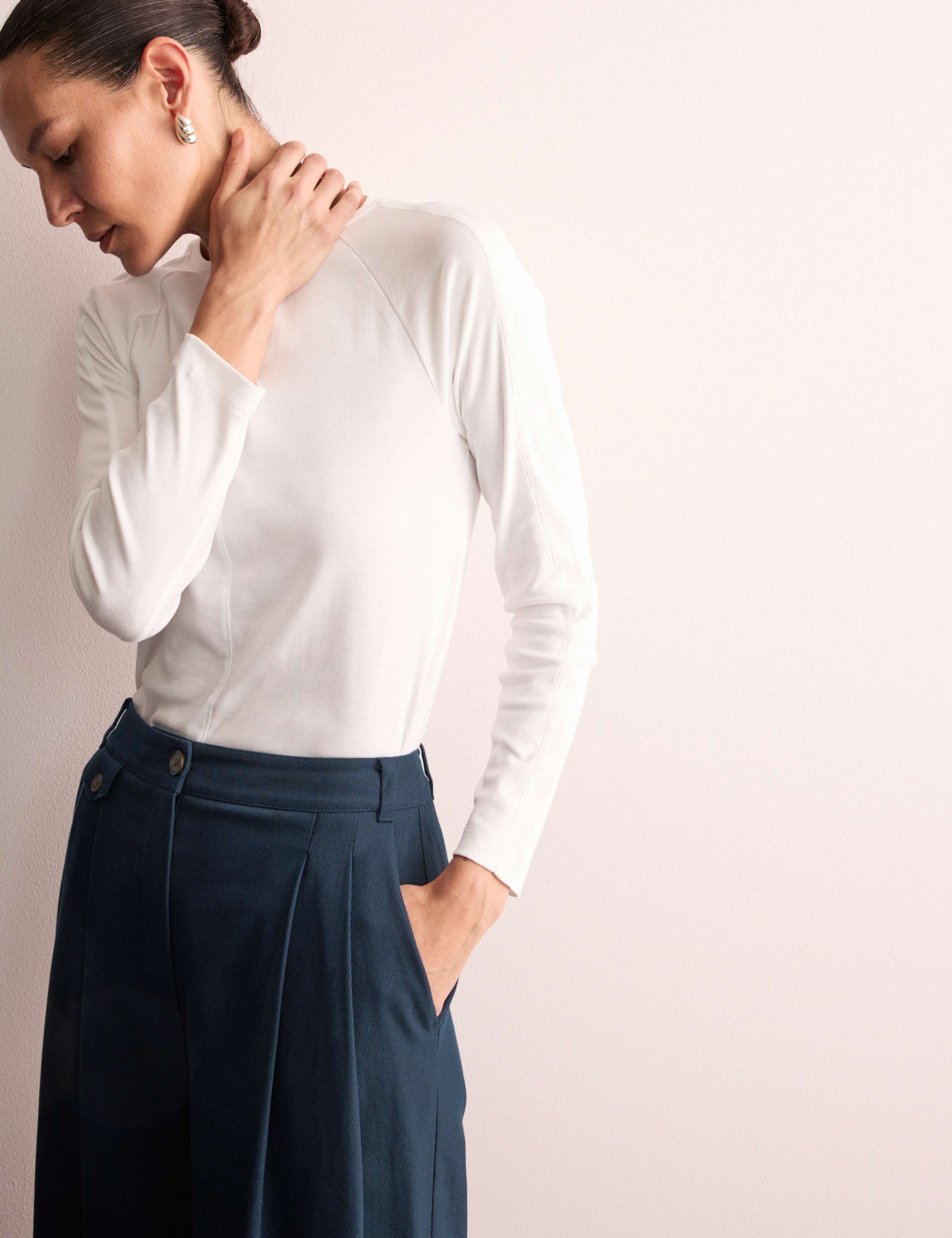 Cotton Rich Wide Leg Trousers with Linen 1 of 8