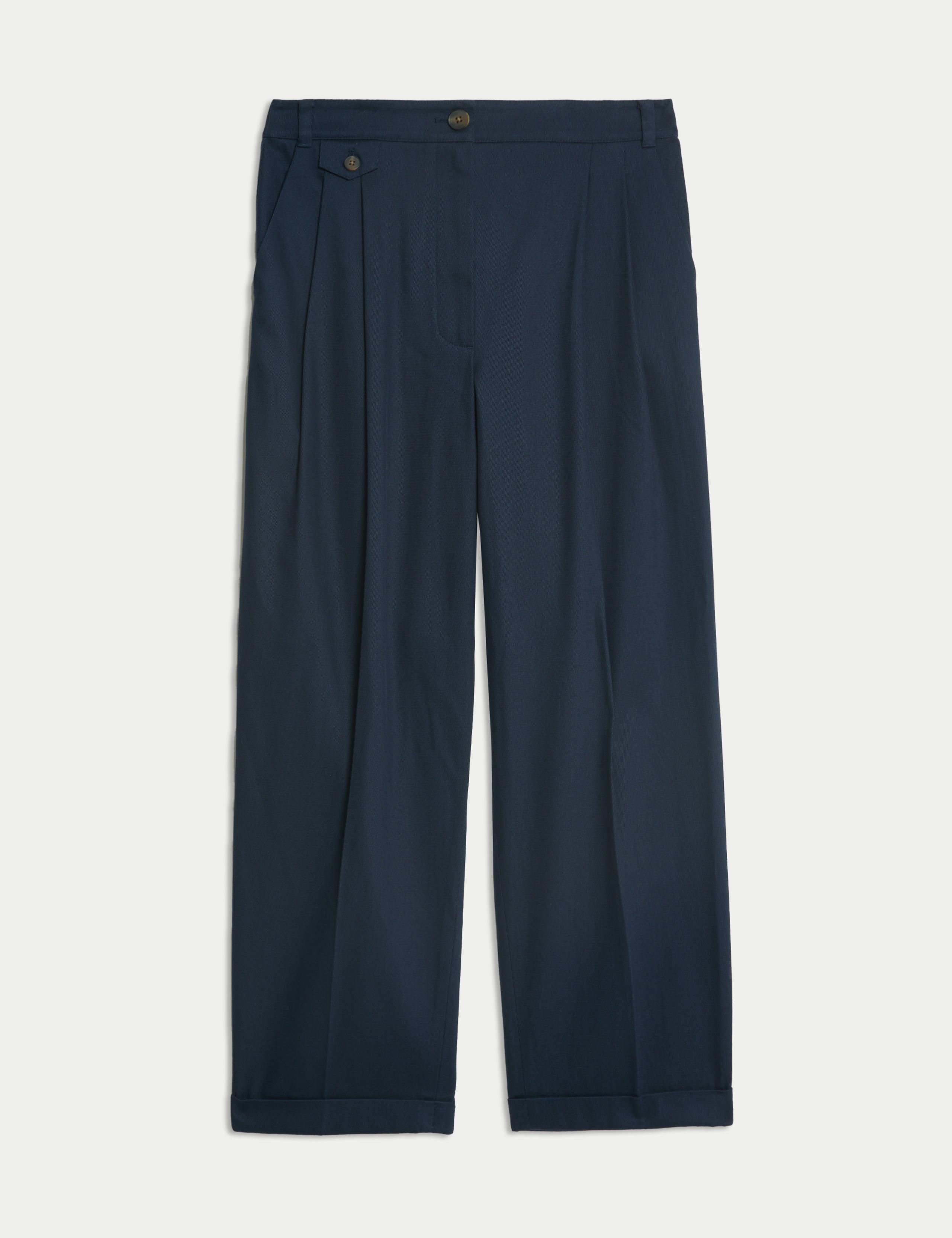Cotton Rich Wide Leg Trousers with Linen 2 of 8