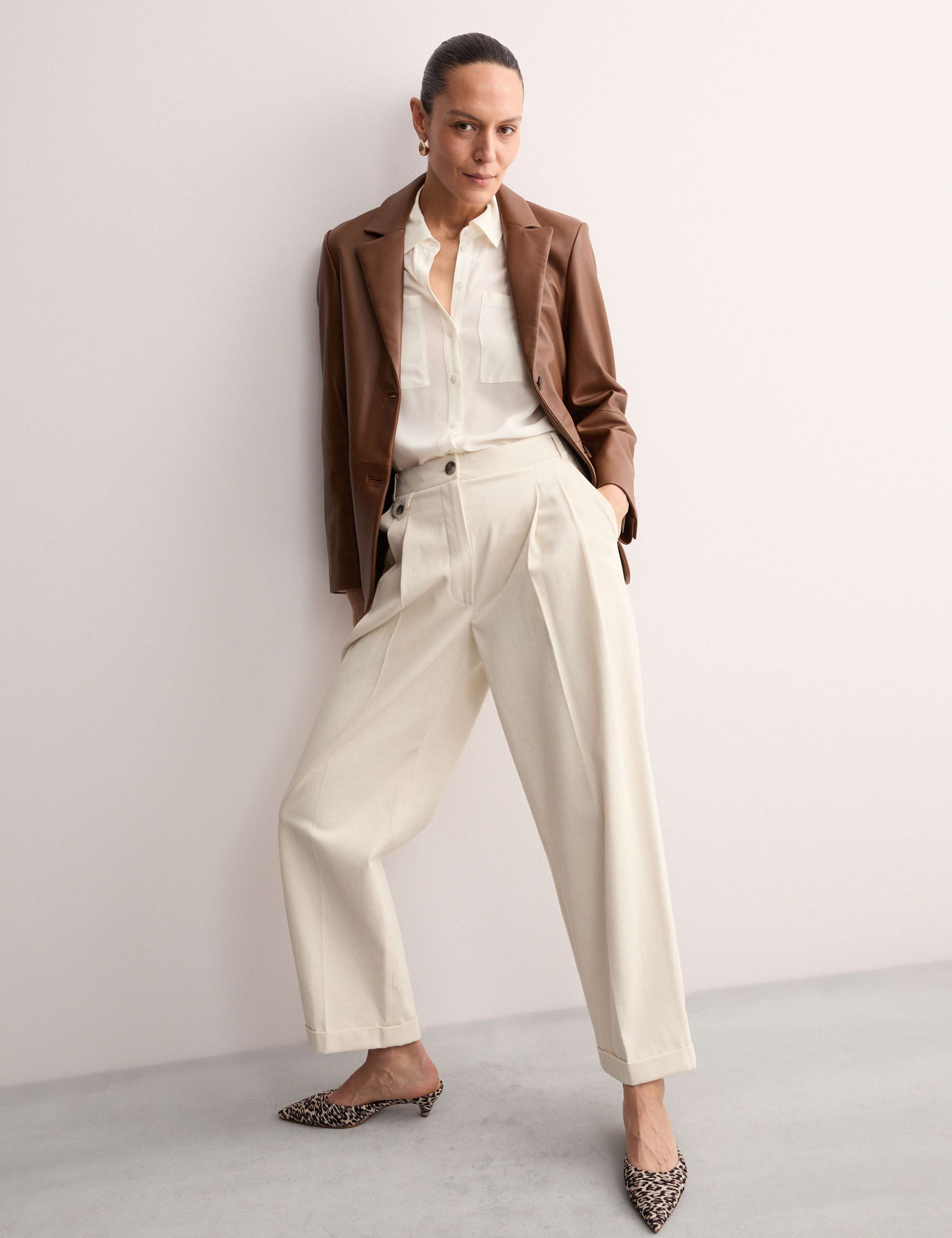 Cotton Rich Wide Leg Trousers with Linen 1 of 7