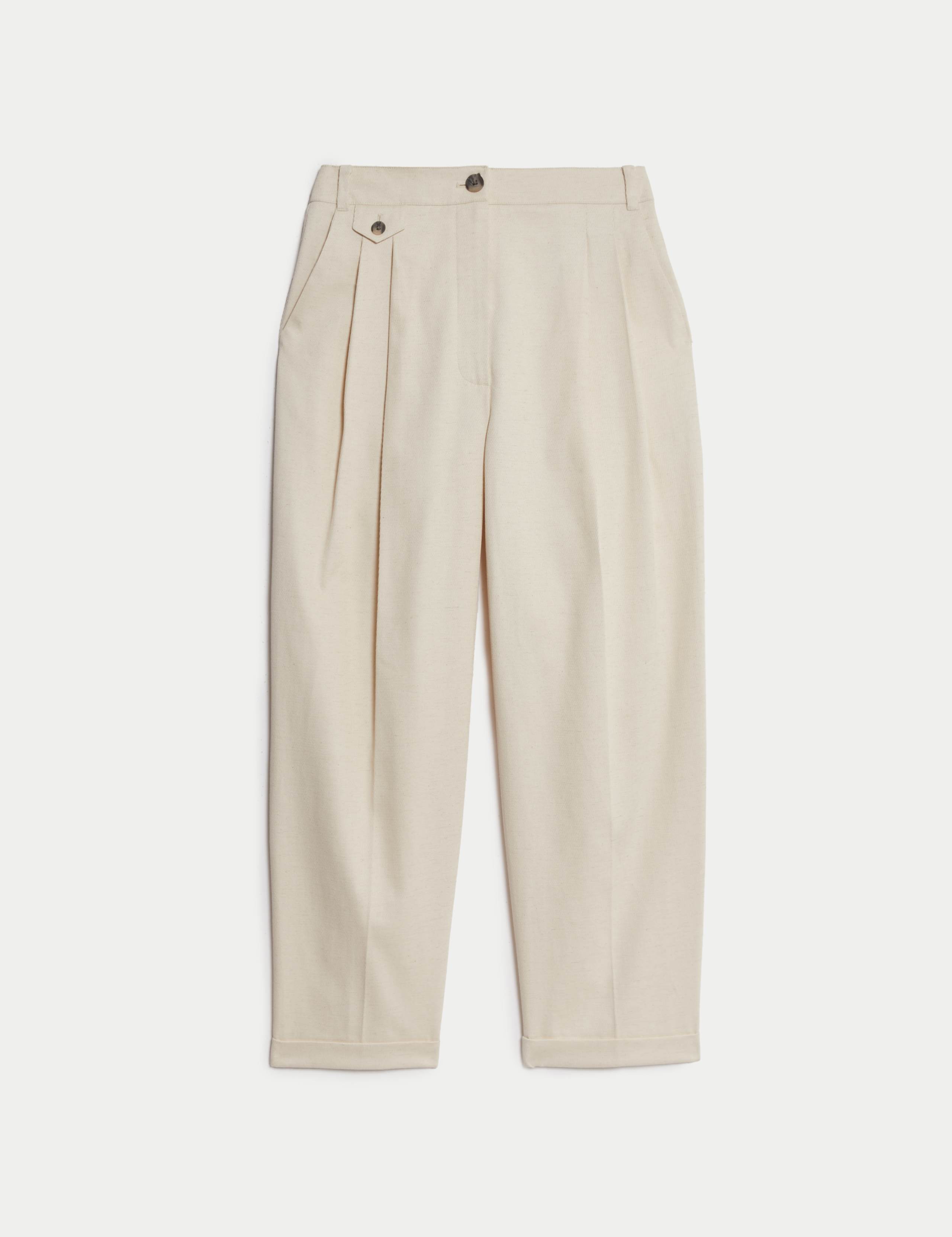 Cotton Rich Wide Leg Trousers with Linen 2 of 7