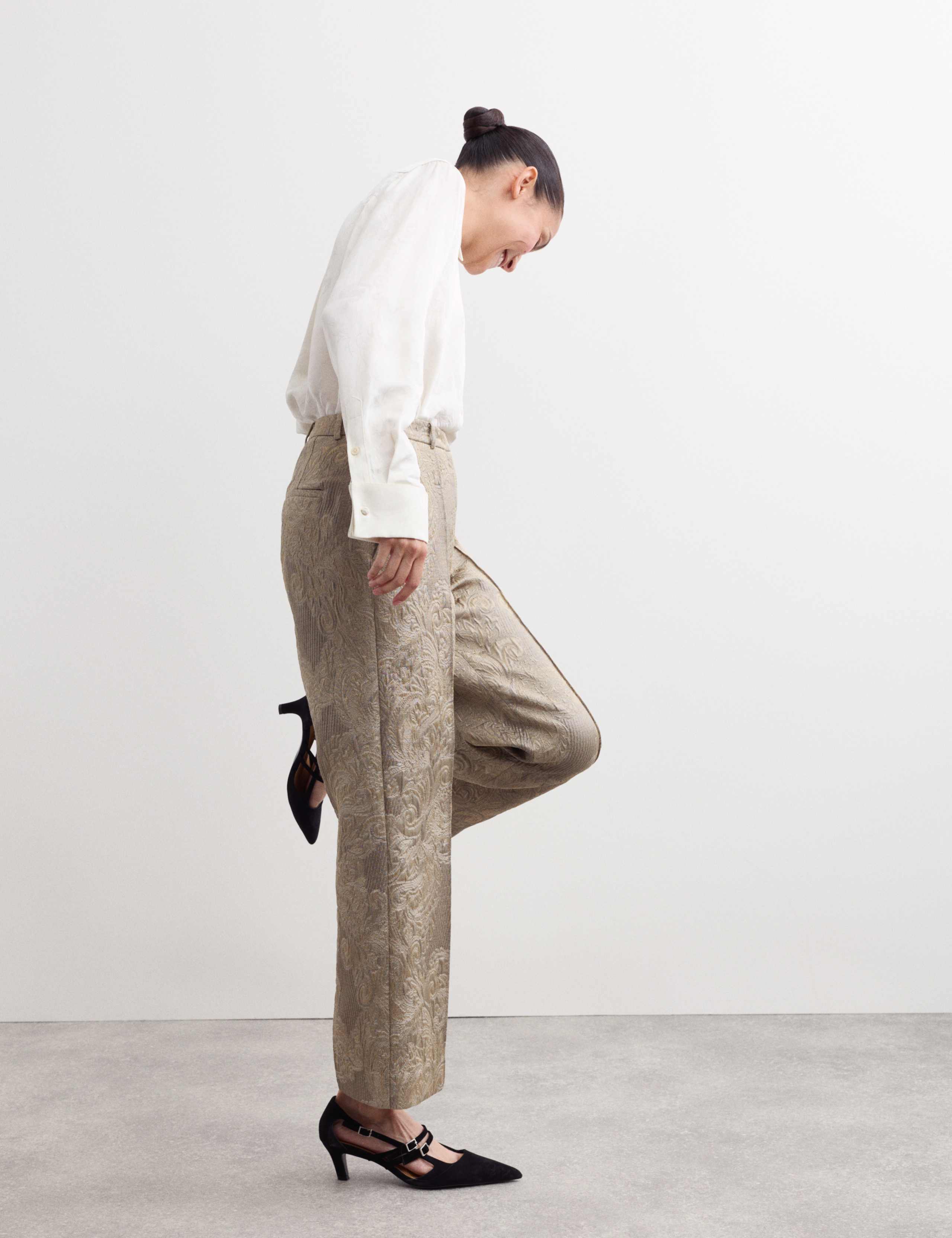 Cotton Blend Metallic Jacquard Kickflare Trousers 6 of 7