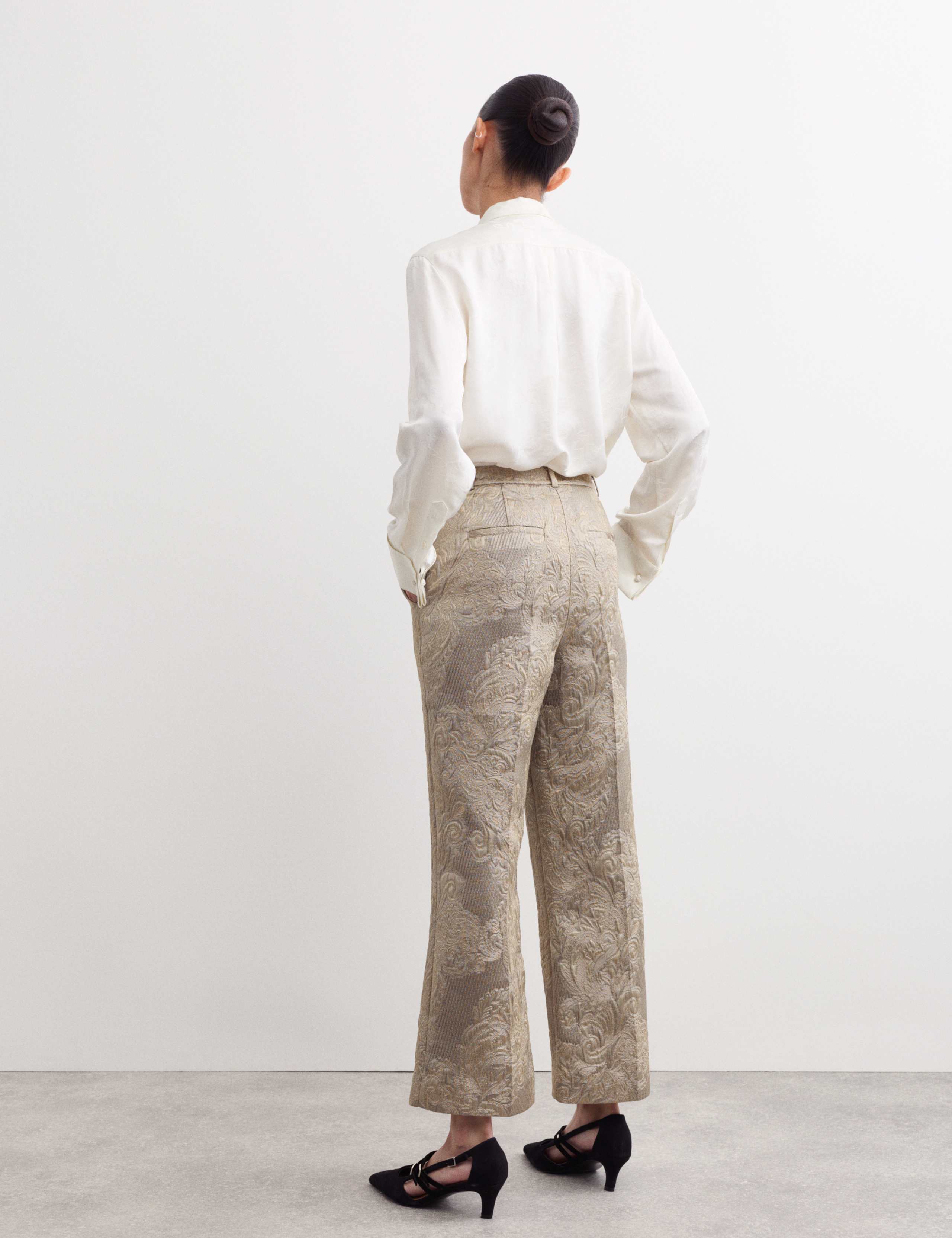 Cotton Blend Metallic Jacquard Kickflare Trousers 7 of 7