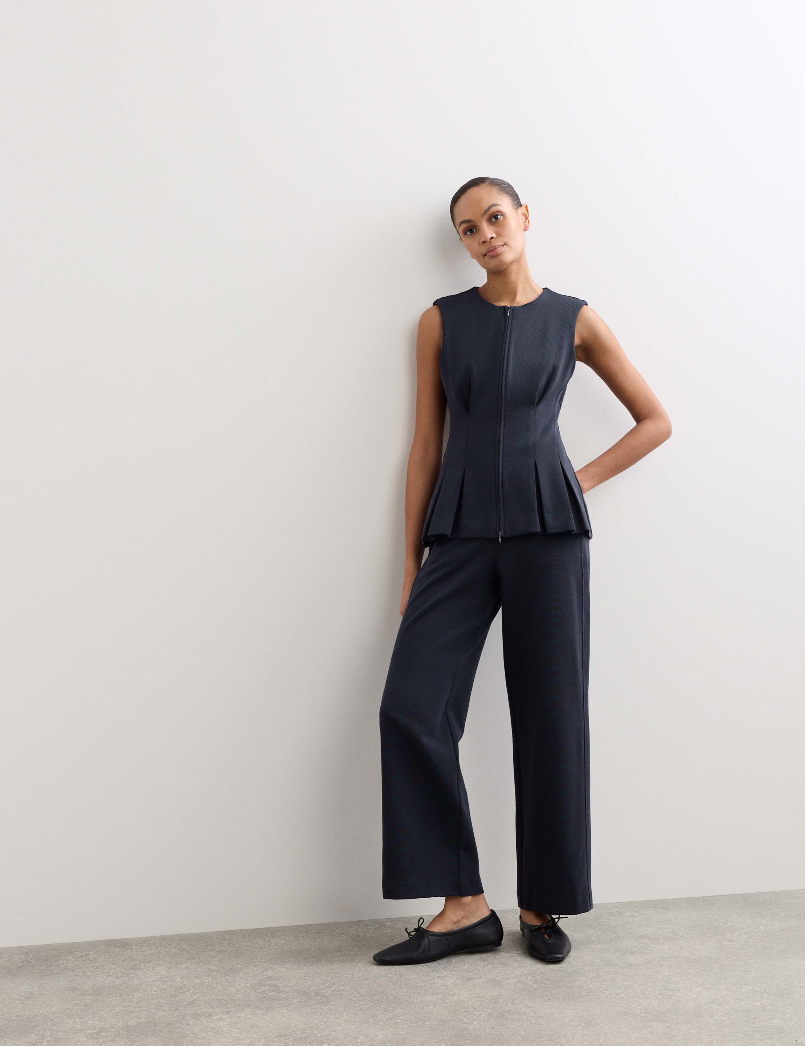 Cotton Blend Jersey Straight Leg Trousers with Wool 3 of 8