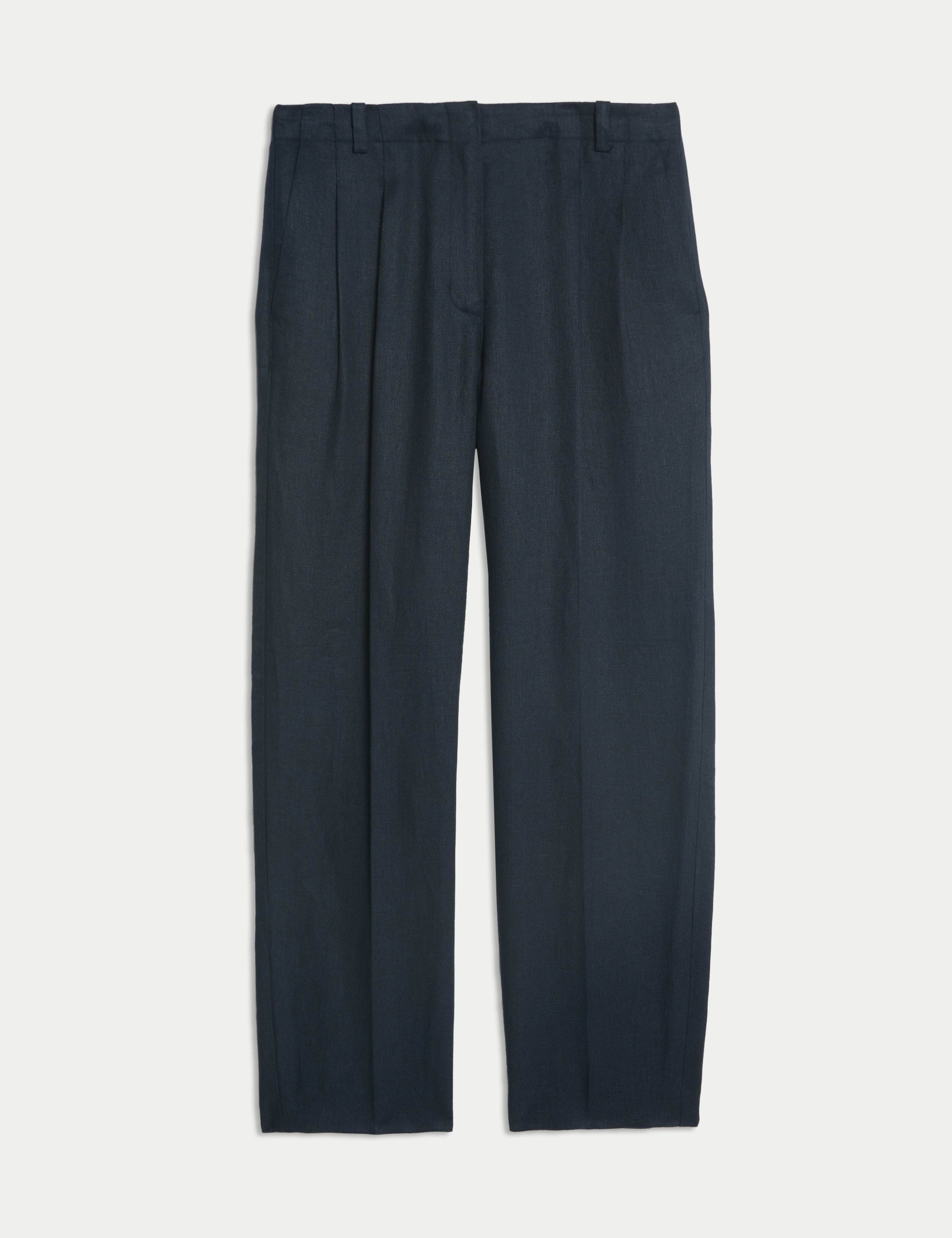 Pure Linen Pleat Front Tapered Trousers 2 of 8